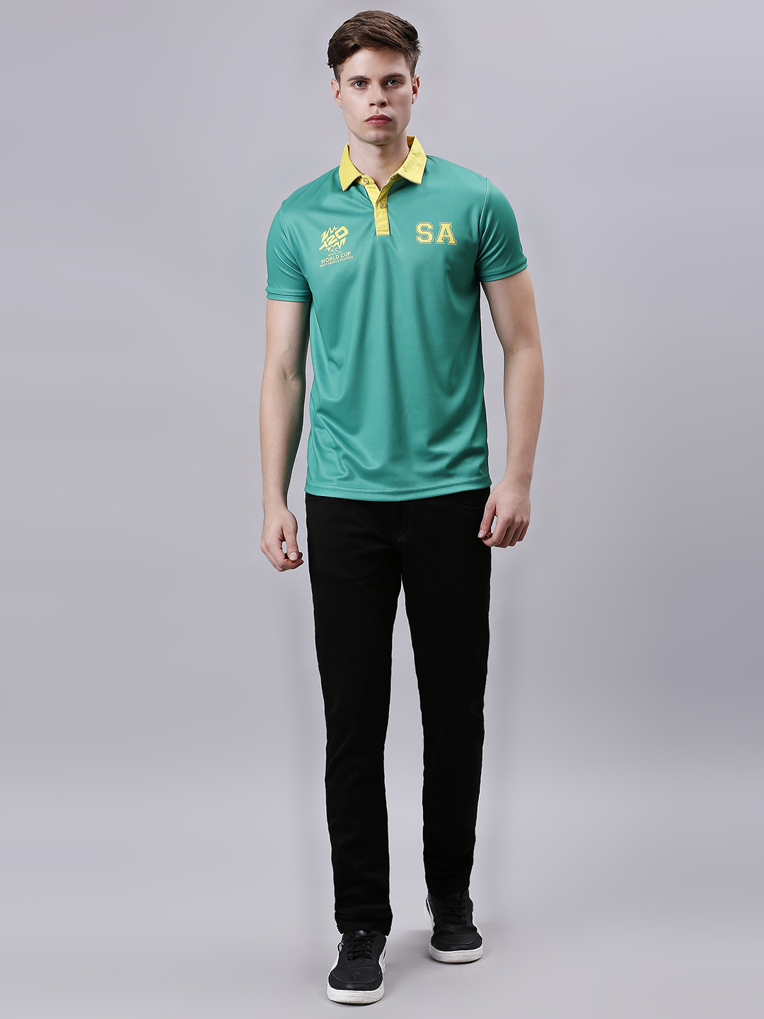 South Africa ICC Men's T20 WC-24 Green Logo Printed Half Sleeves Polo Collar Polyester T-Shirt (6)
