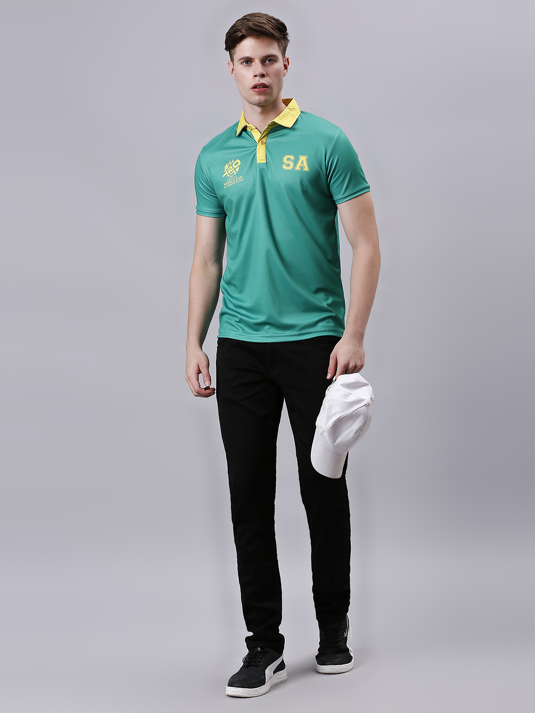 South Africa ICC Men's T20 WC-24 Green Logo Printed Half Sleeves Polo Collar Polyester T-Shirt (7)