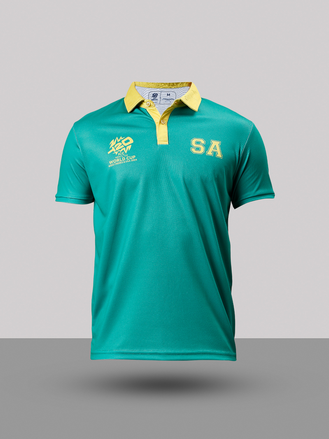 South Africa ICC Men's T20 WC-24 Green Logo Printed Half Sleeves Polo Collar Polyester T-Shirt (8)