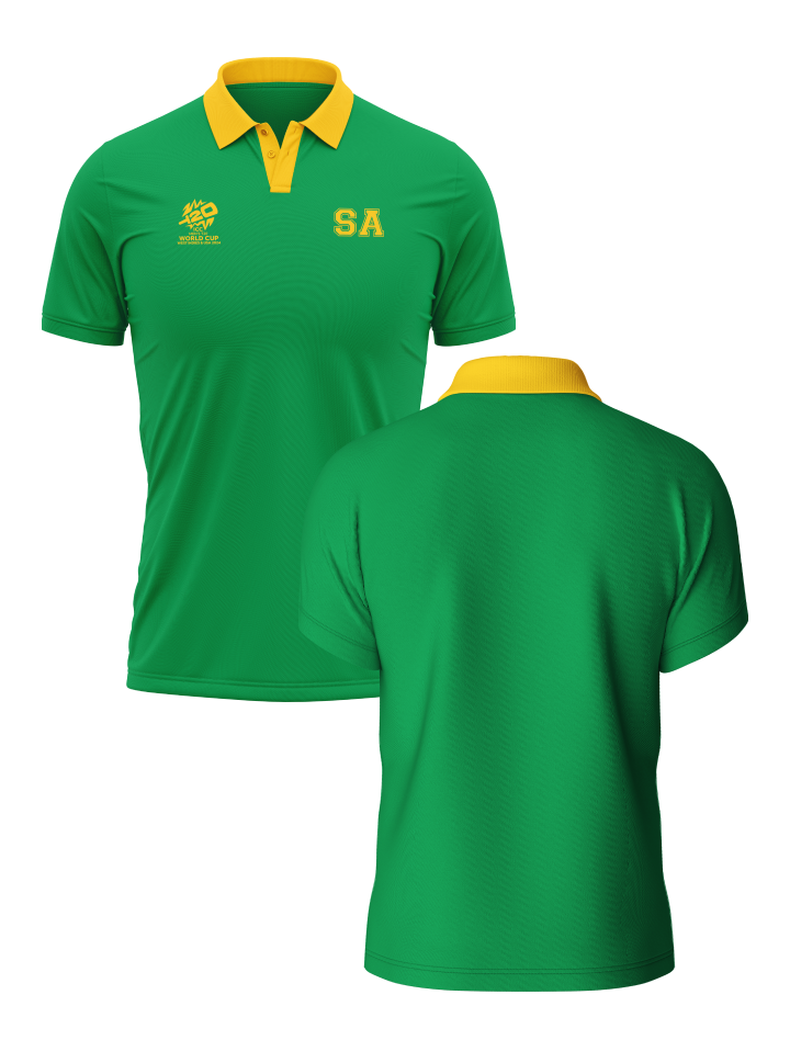 South Africa ICC Men's T20 WC-24 Green Logo Printed Half Sleeves Polo Collar Polyester T-Shirt - Customised (3)