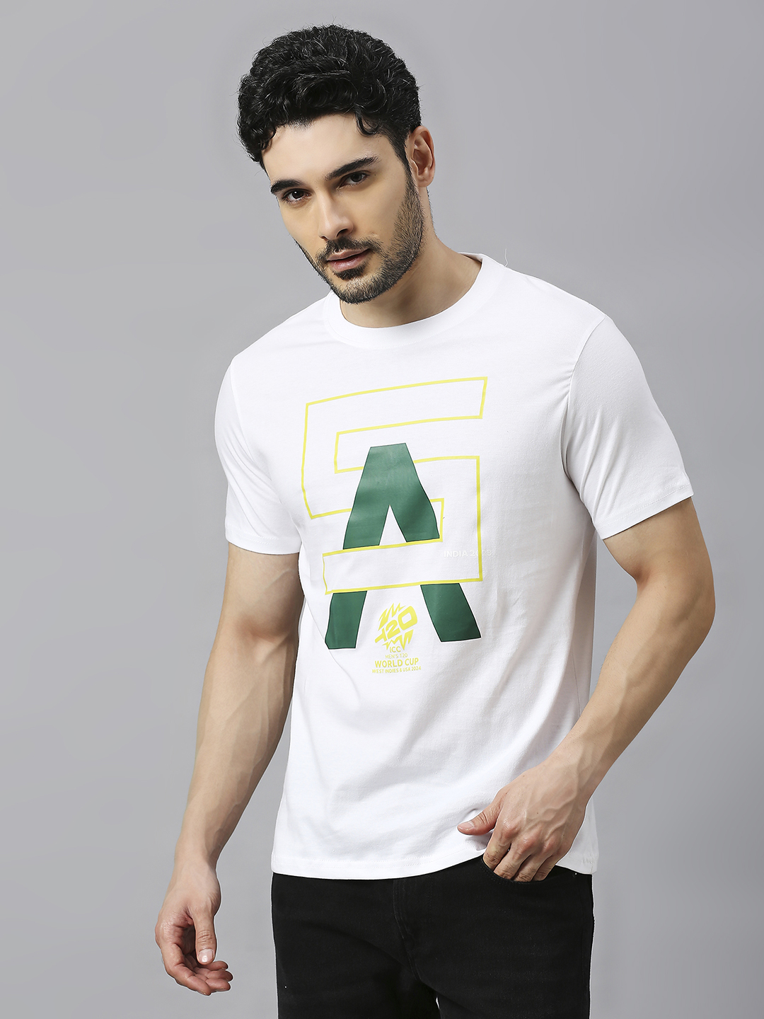 ICC Men's T20 WC-24 White Printed Half Sleeves Round Neck Cotton T-Shirt