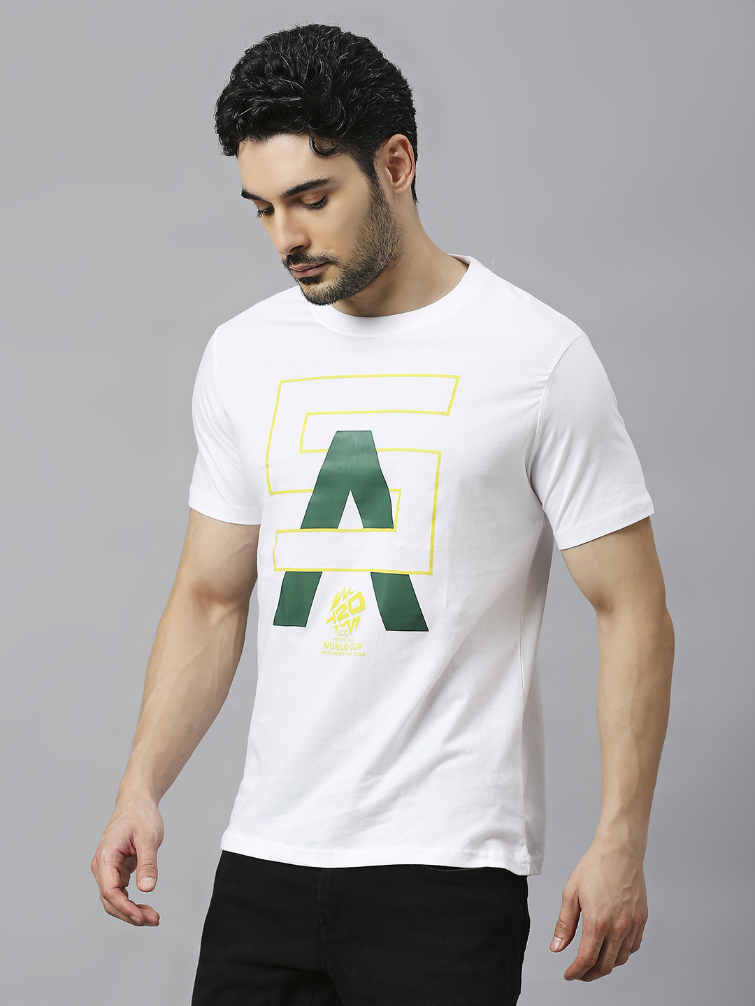 South Africa ICC Men's T20 WC-24 White Printed Half Sleeves Round Neck Cotton T-Shirt (2)