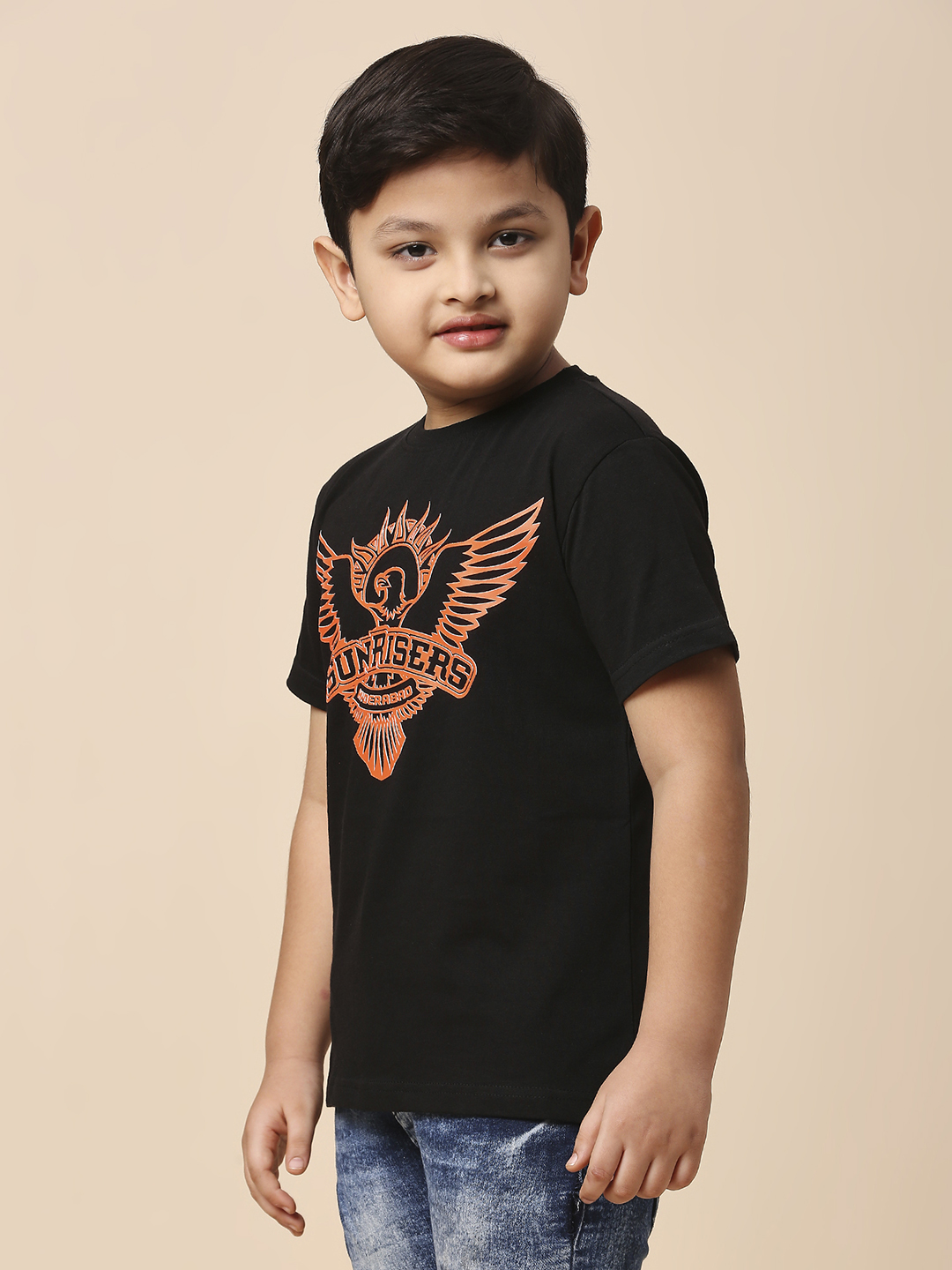 Sunrisers Hyderabad Boys Black Graphic Printed Half Sleeves Round Neck Cotton T-Shirt (2)