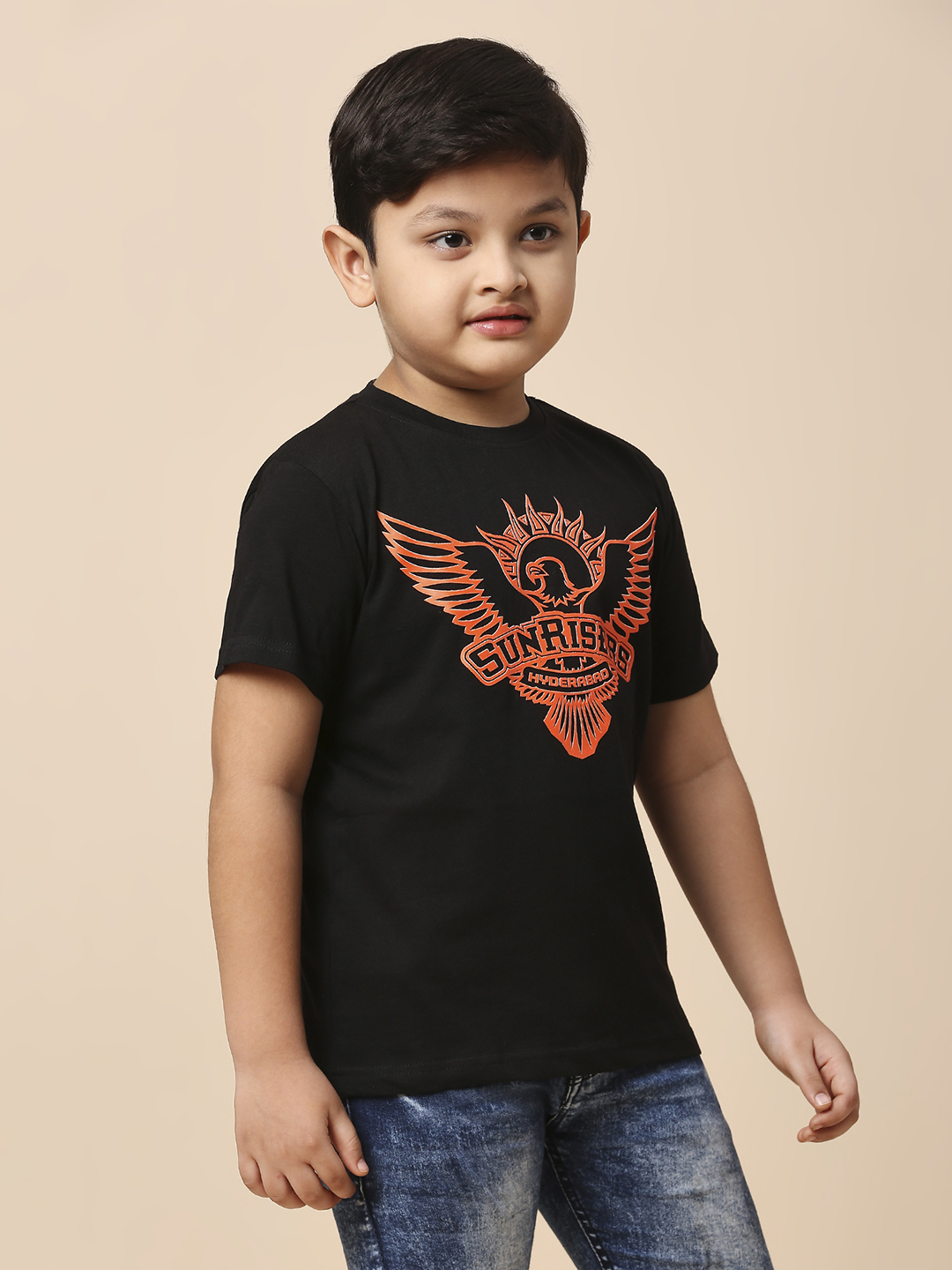 Sunrisers Hyderabad Boys Black Graphic Printed Half Sleeves Round Neck Cotton T-Shirt (3)