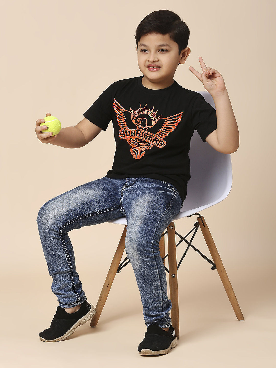 Sunrisers Hyderabad Boys Black Graphic Printed Half Sleeves Round Neck Cotton T-Shirt (5)