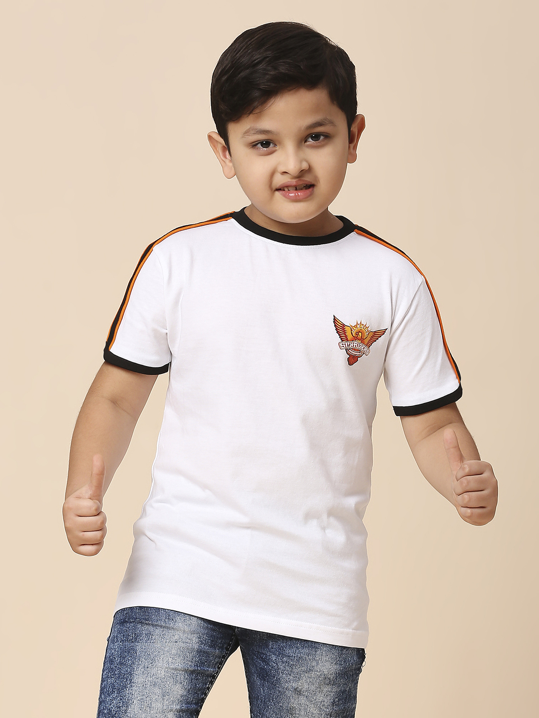 Sunrisers Hyderabad Boys White Solid Half Sleeves Round Neck Cotton T-Shirt (1)
