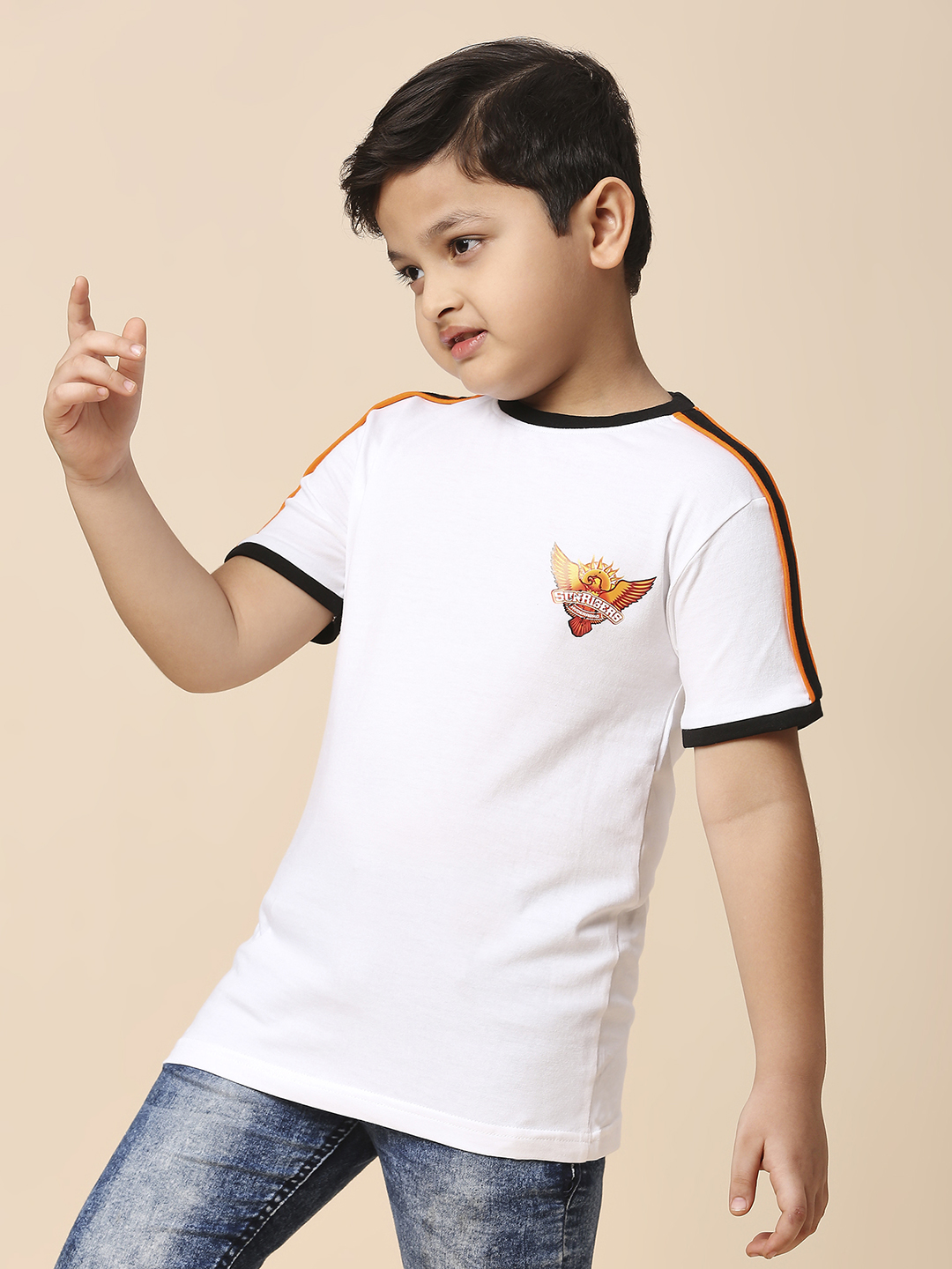Sunrisers Hyderabad Boys White Solid Half Sleeves Round Neck Cotton T-Shirt (2)