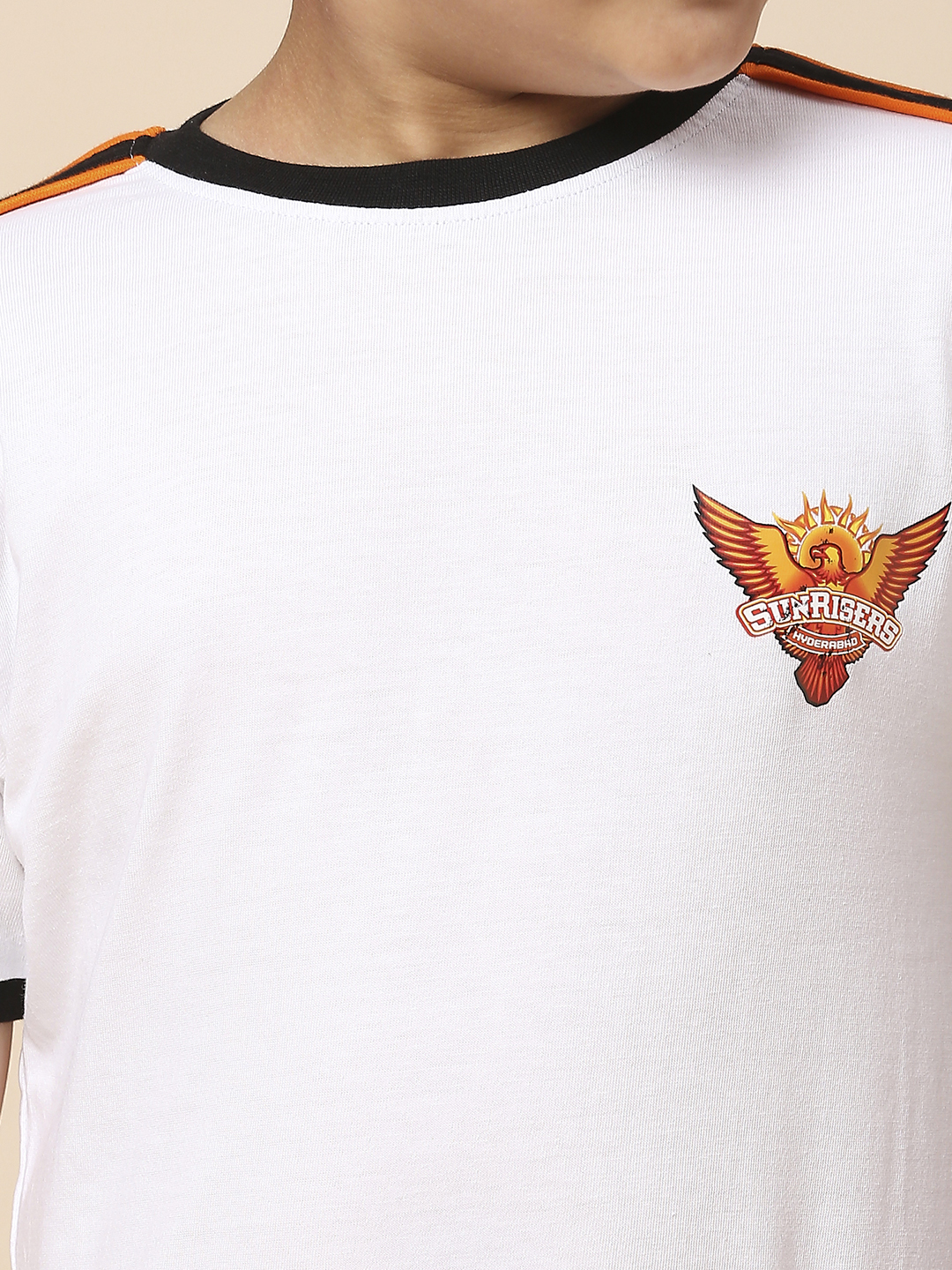 Sunrisers Hyderabad Boys White Solid Half Sleeves Round Neck Cotton T-Shirt (6)