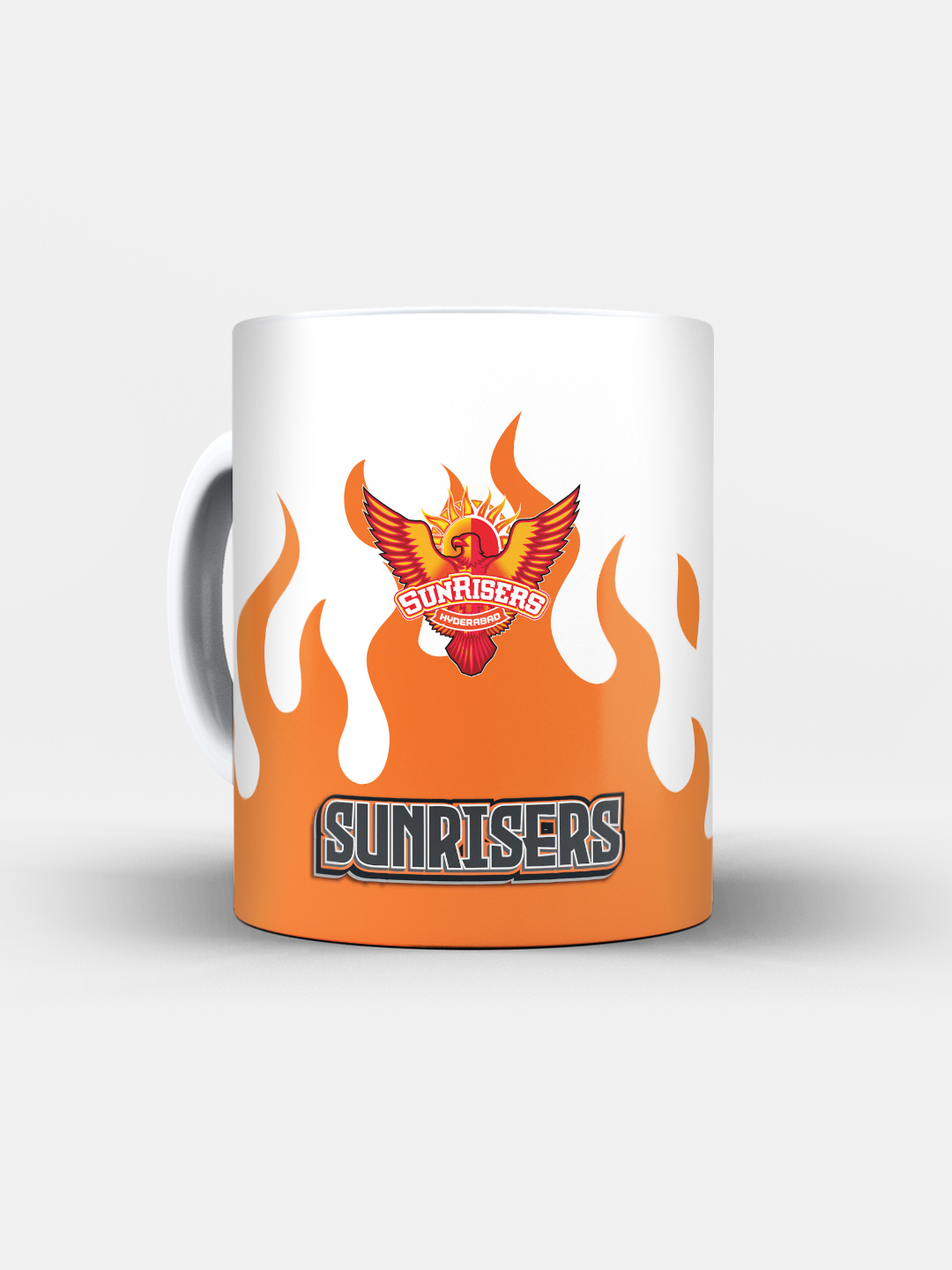 Sunrisers Hyderabad Ceramic Glossy Printed Mug, Microwave and Dishwasher Safe, Tea and Coffee Mug - 325 ml (White/Orange (3)