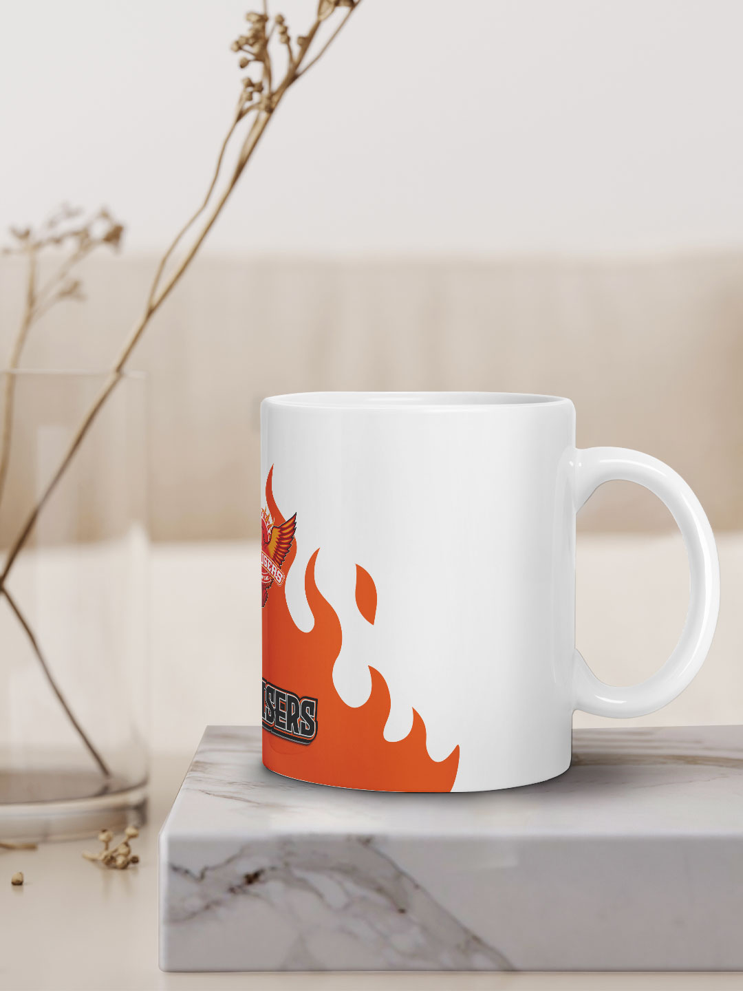Sunrisers Hyderabad Ceramic Glossy Printed Mug, Microwave and Dishwasher Safe, Tea and Coffee Mug - 325 ml (White/Orange (2)