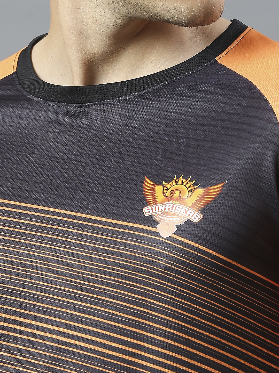 Sunrisers Hyderabad Men Black and Orange All Over Print Half Sleeves Round Neck Polyester T-Shirt (7)