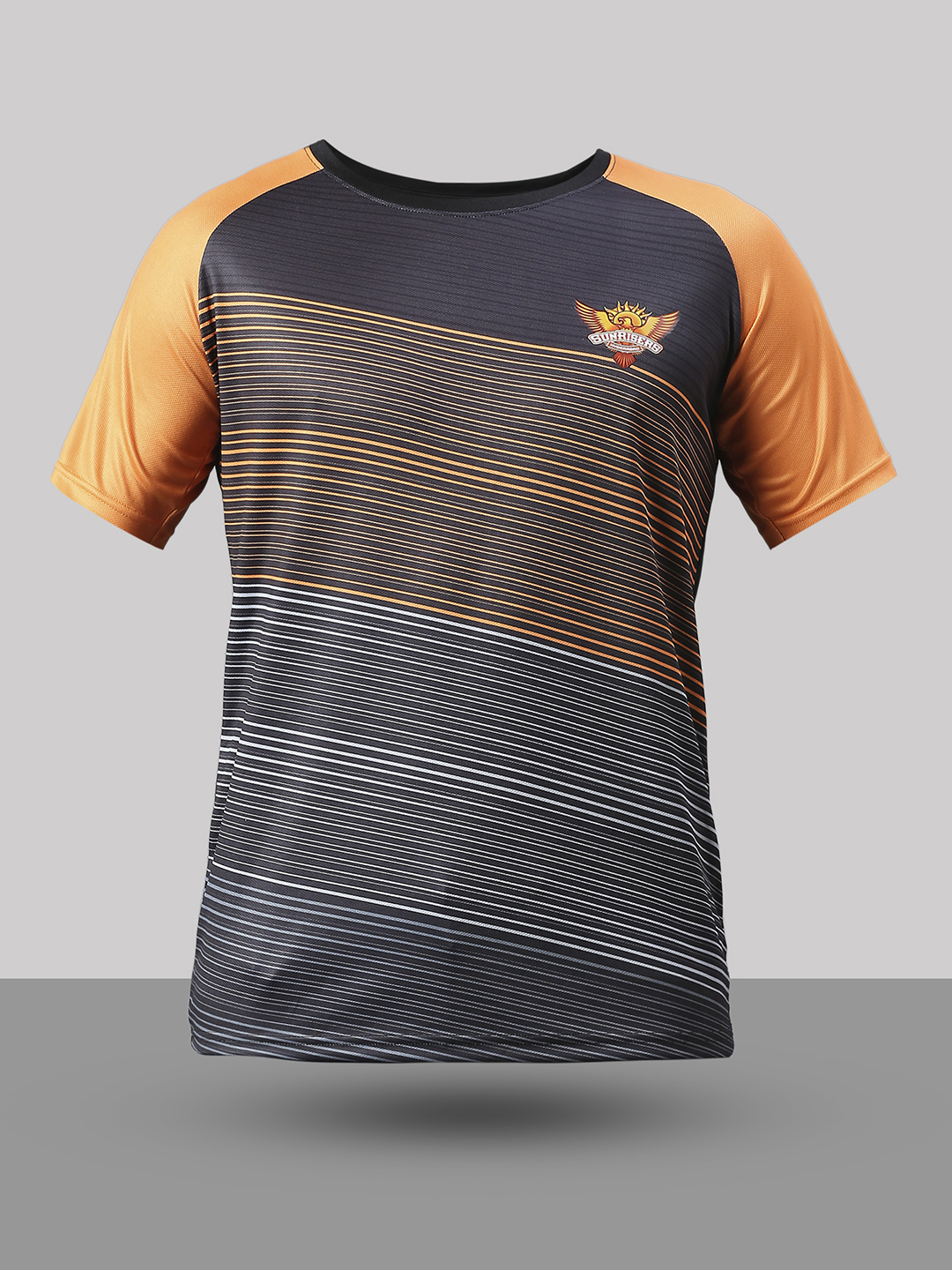 Sunrisers Hyderabad Men Black and Orange All Over Print Half Sleeves Round Neck Polyester T-Shirt (2)