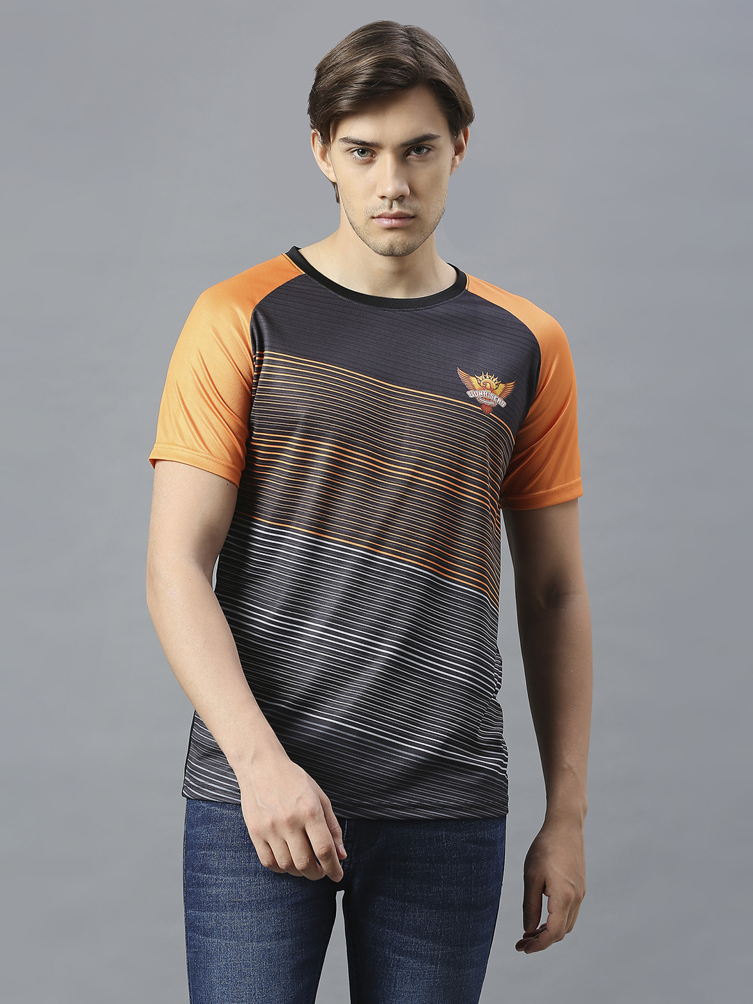 Sunrisers Hyderabad Men Black and Orange All Over Print Half Sleeves Round Neck Polyester T-Shirt: Customised With Your  (3)