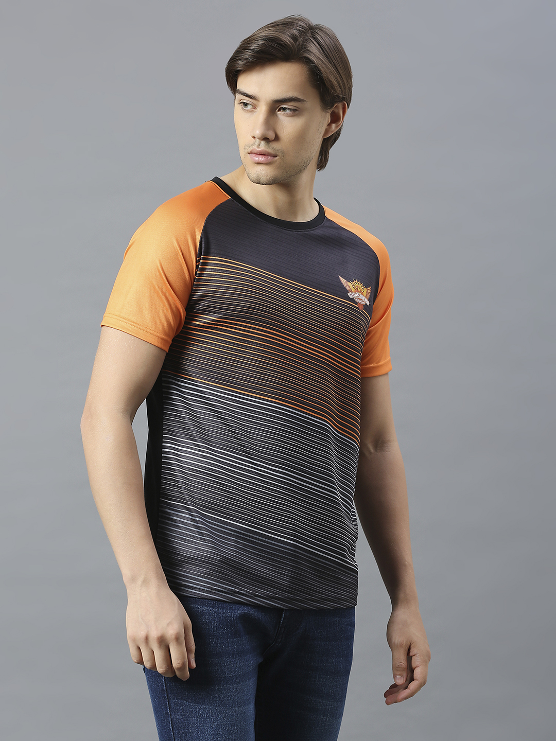 Sunrisers Hyderabad Men Black and Orange All Over Print Half Sleeves Round Neck Polyester T-Shirt: Customised With Your  (4)