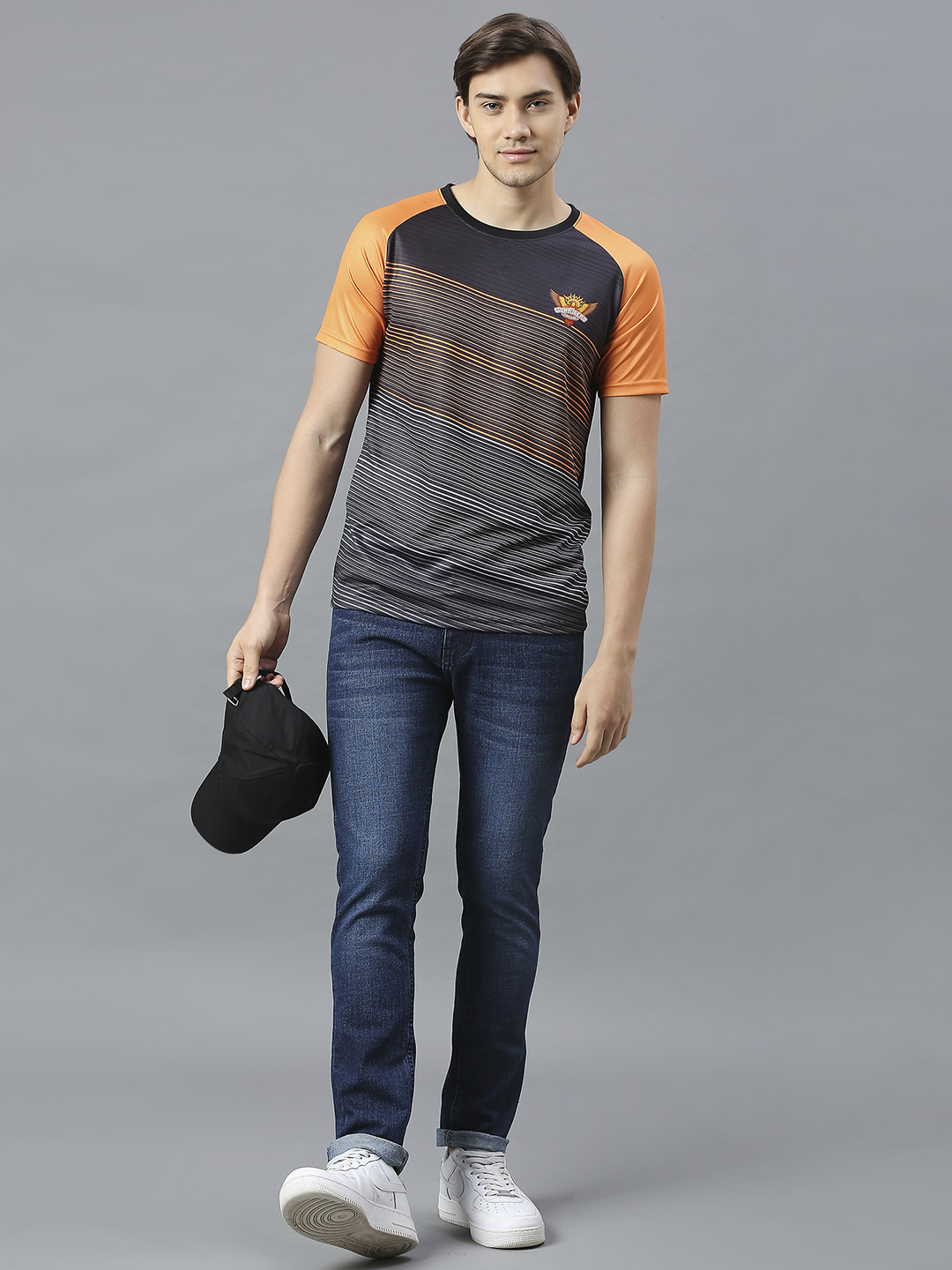 Sunrisers Hyderabad Men Black and Orange All Over Print Half Sleeves Round Neck Polyester T-Shirt: Customised With Your  (6)