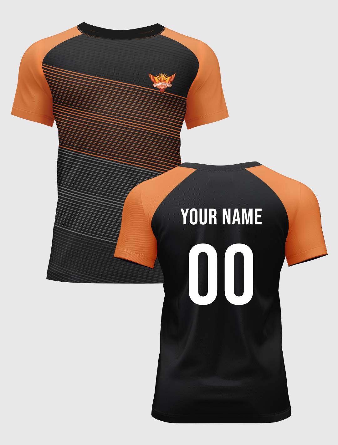 Sunrisers Hyderabad Men Black and Orange All Over Print Half Sleeves Round Neck Polyester T-Shirt: Customised With Your  (2)