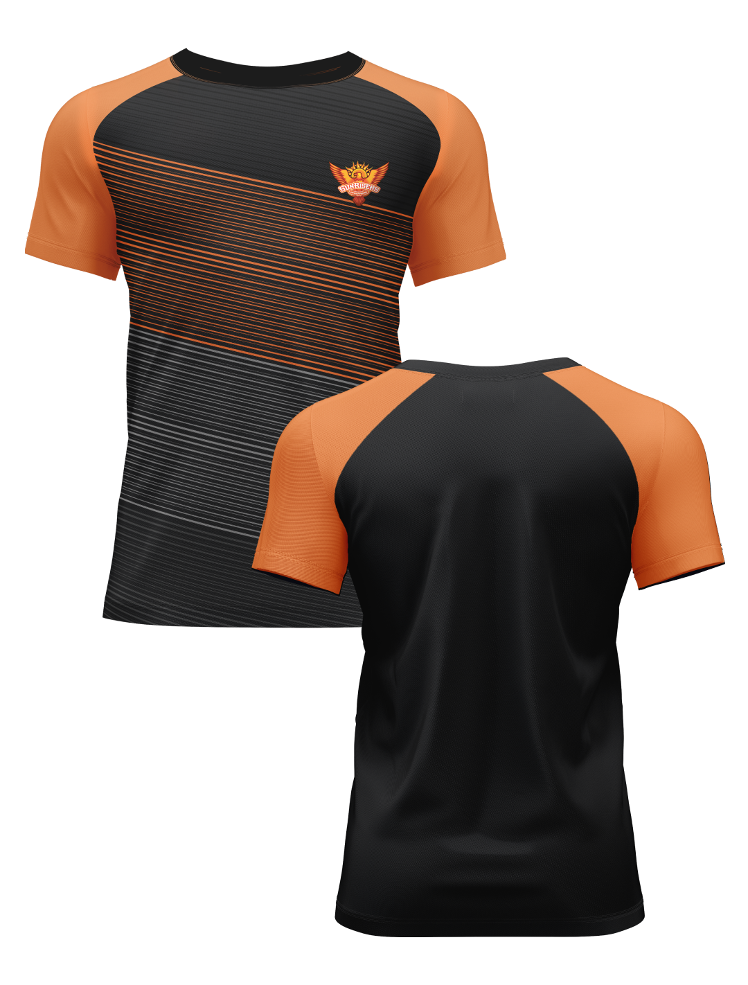 Sunrisers Hyderabad Men Black and Orange All Over Print Half Sleeves Round Neck Polyester T-Shirt: Customised With Your  (7)