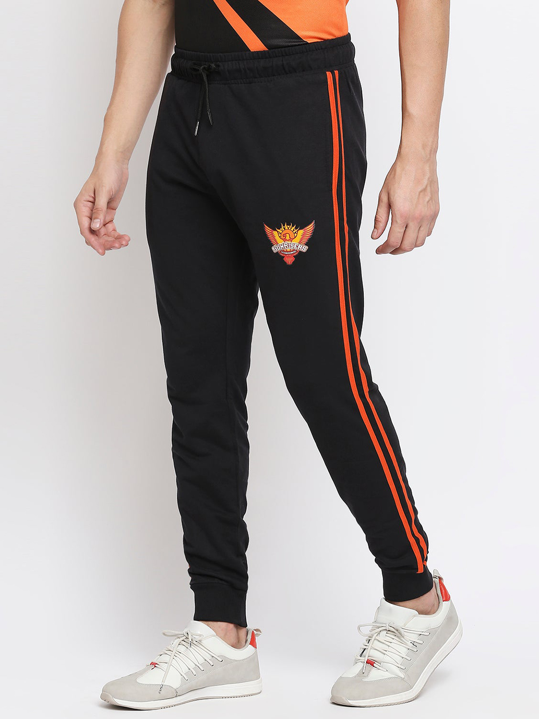 Sunrisers Hyderabad Men Black and Orange Logo Printed Mid-Rise Cotton Training Regular Fit Joggers (2)