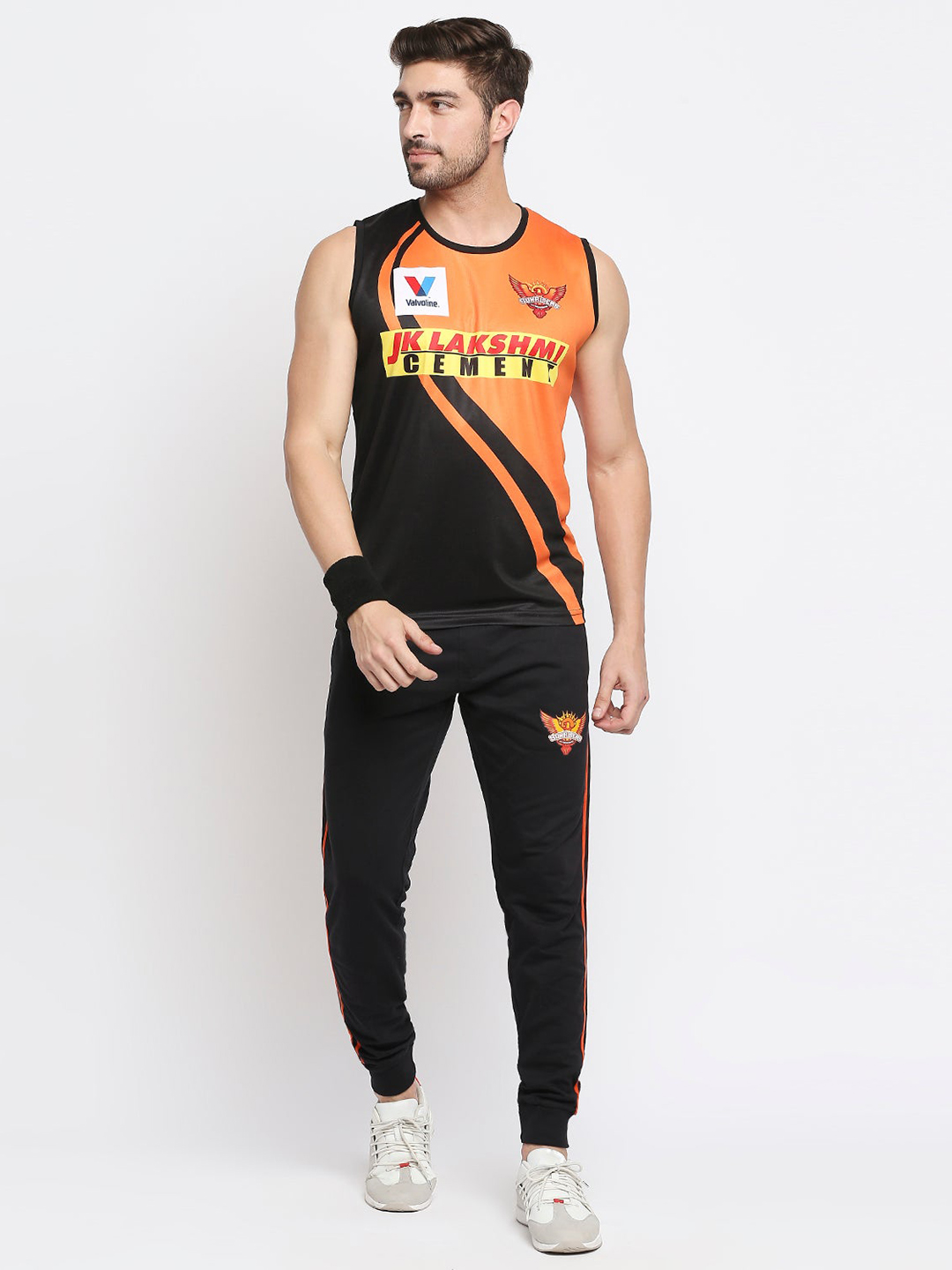 Sunrisers Hyderabad Men Black and Orange Logo Printed Mid-Rise Cotton Training Regular Fit Joggers (5)
