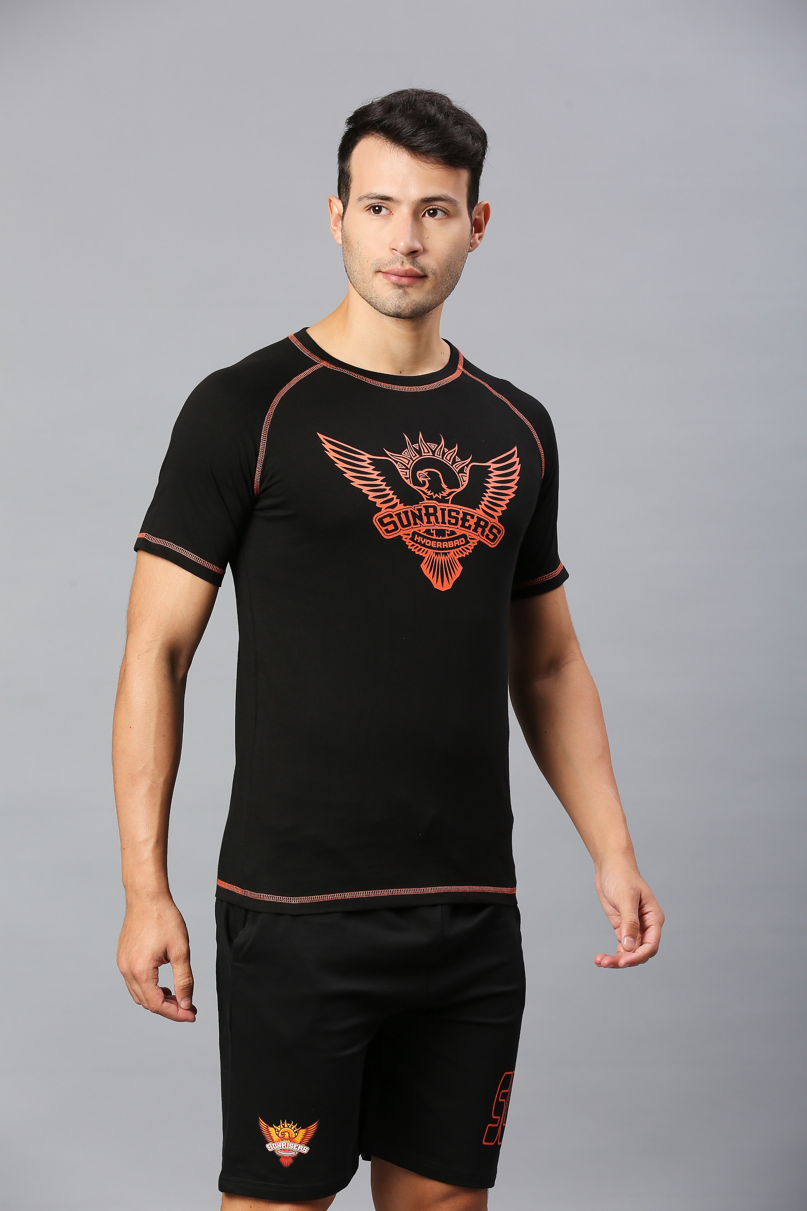 Sunrisers Hyderabad Men Black and Orange Printed Half Sleeves Round Neck Cotton T-Shirt (3)