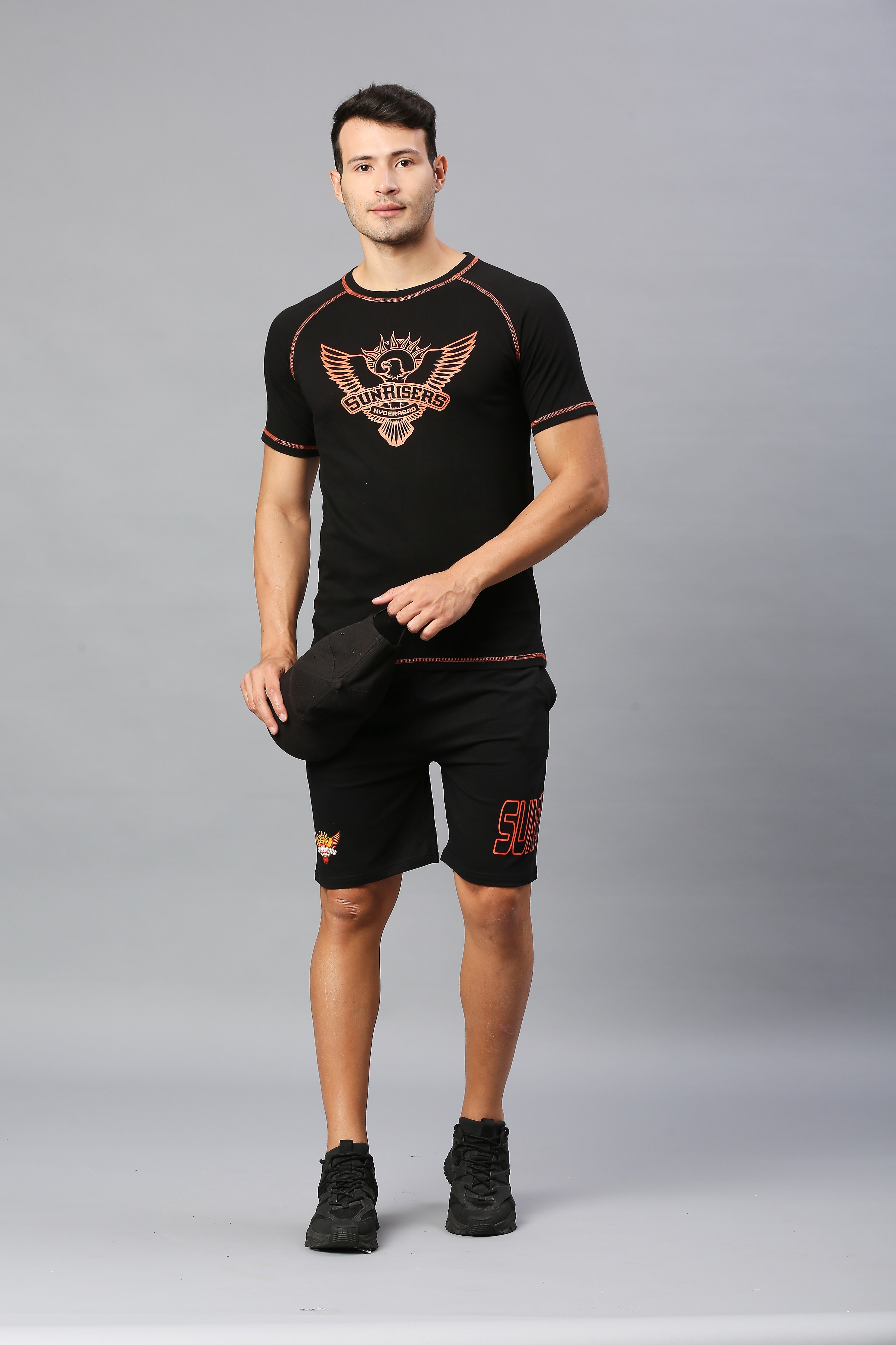 Sunrisers Hyderabad Men Black and Orange Printed Half Sleeves Round Neck Cotton T-Shirt (4)