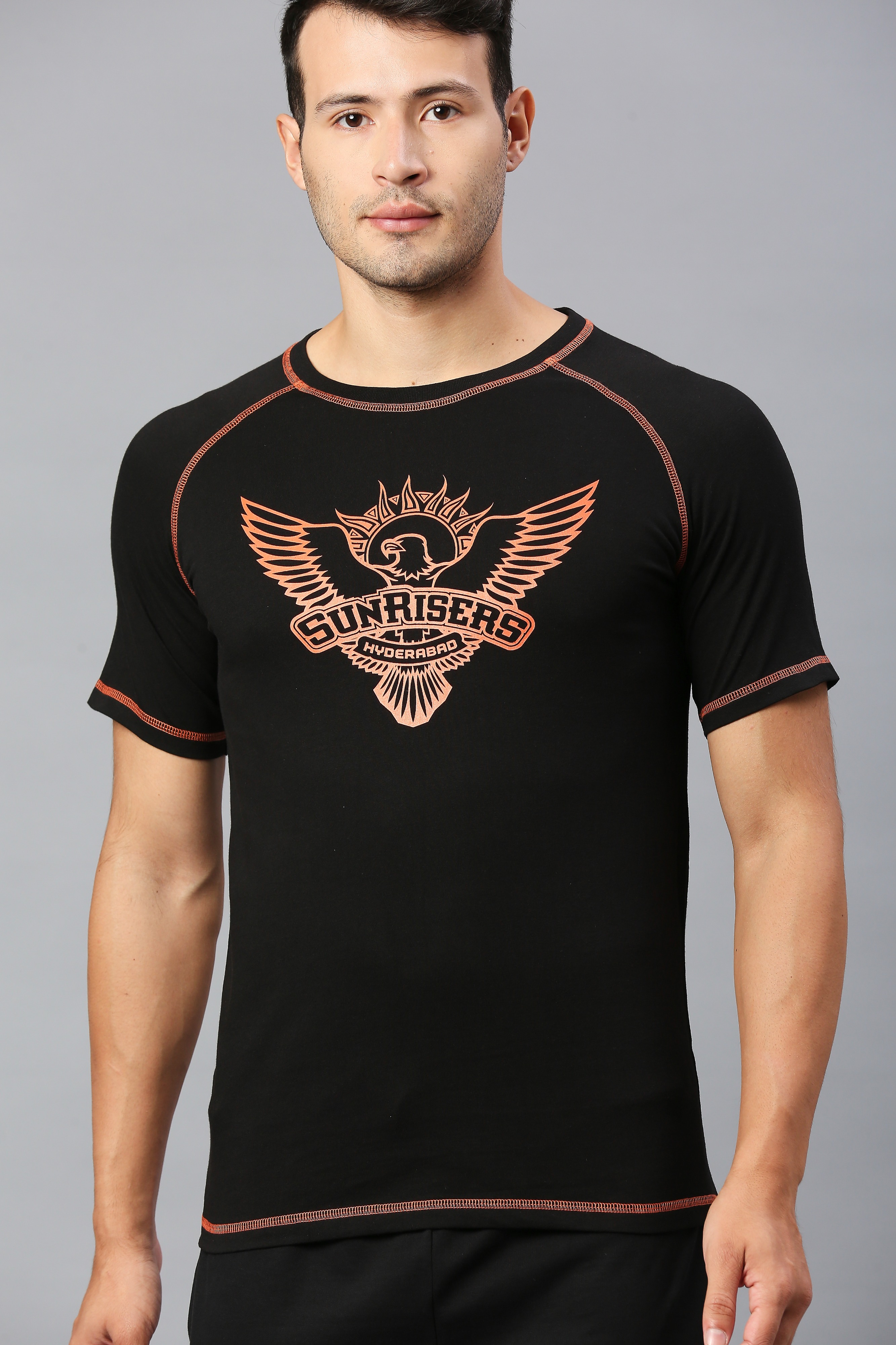 Sunrisers Hyderabad Men Black and Orange Printed Half Sleeves Round Neck Cotton T-Shirt (5)