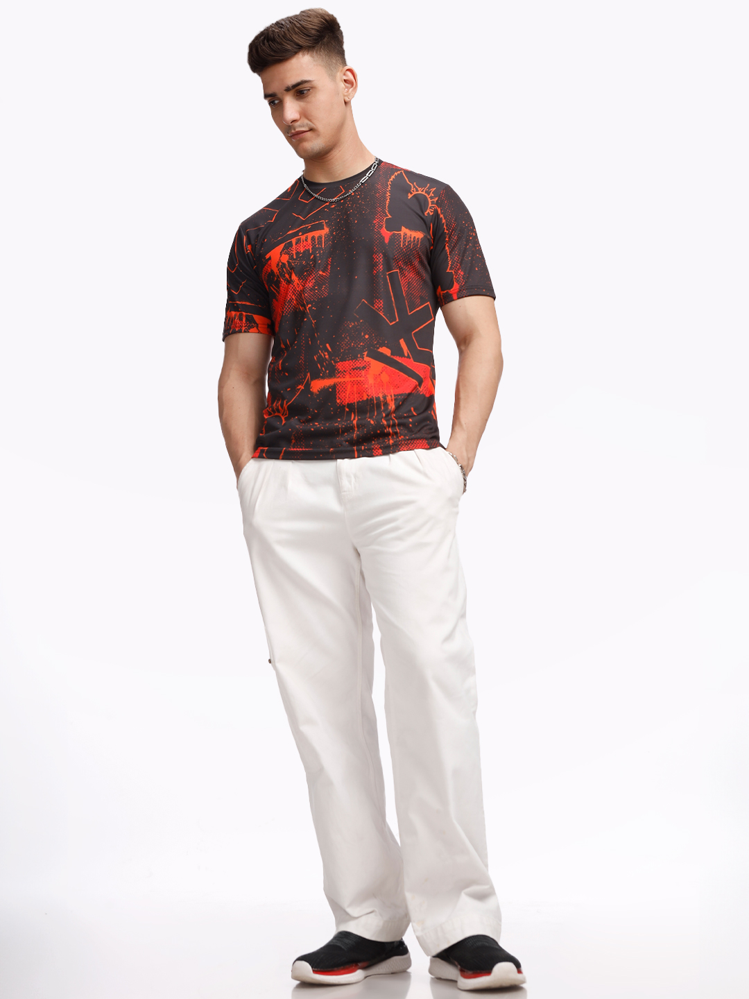 Sunrisers Hyderabad Men Black and Orange Printed Round Neck Half Sleeves Inferno Splash Polyester Fan T-Shirt (6)