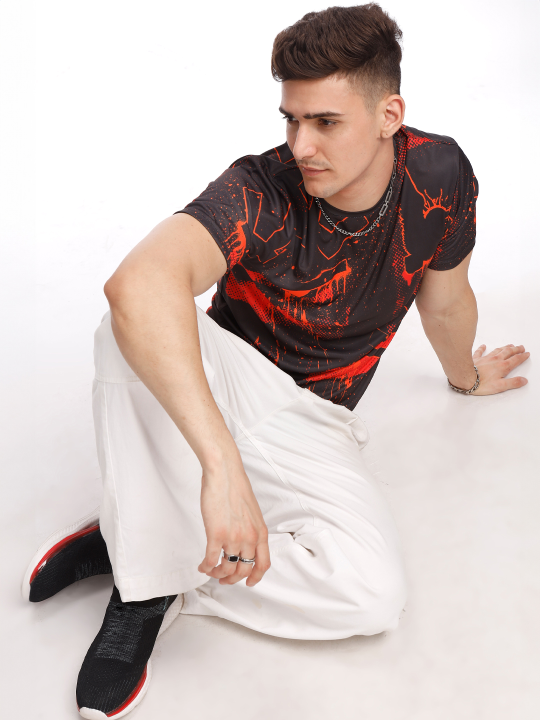 Sunrisers Hyderabad Men Black and Orange Printed Round Neck Half Sleeves Inferno Splash Polyester Fan T-Shirt (7)