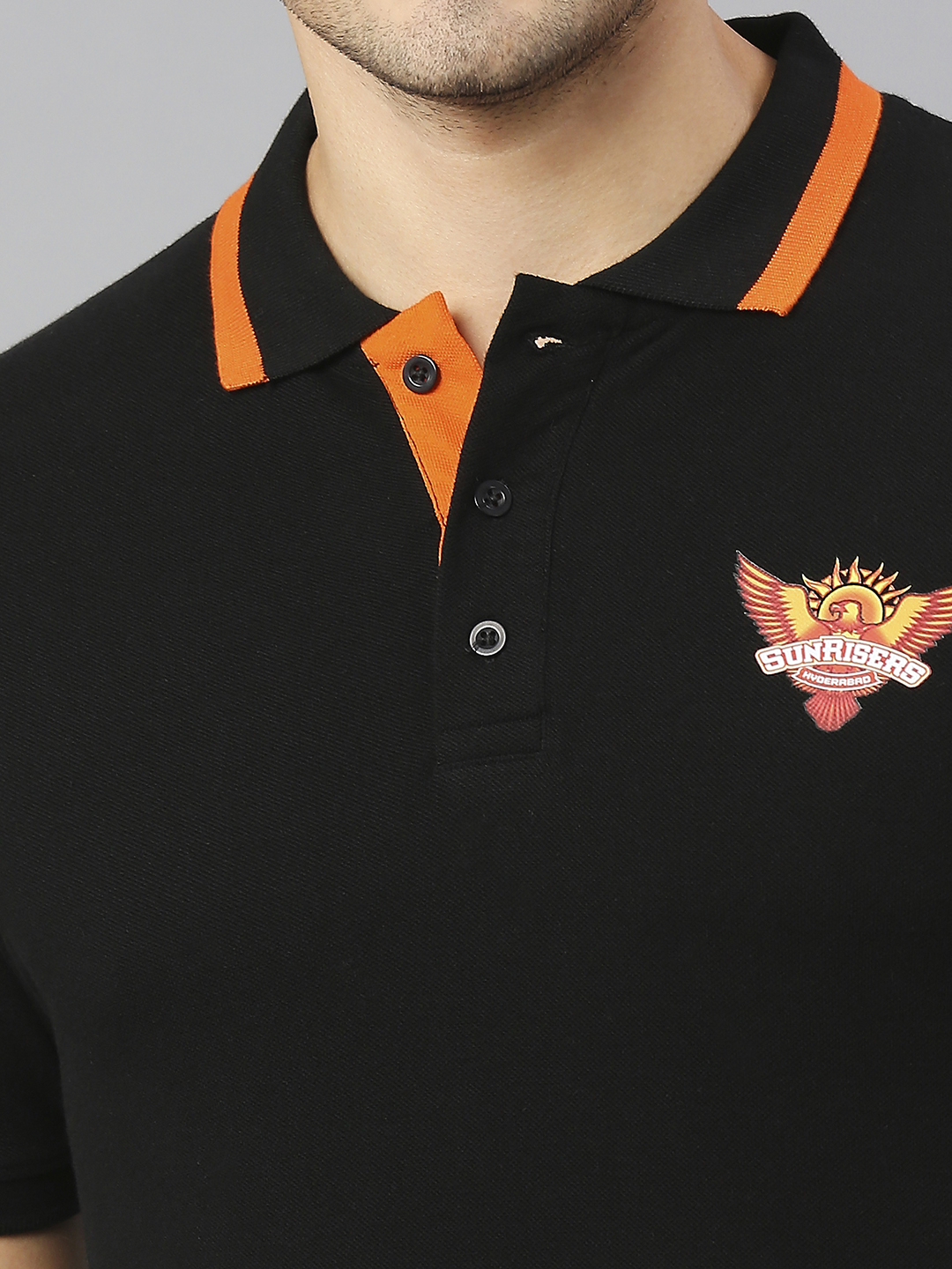 Sunrisers Hyderabad Men Black Solid Half Sleeves Polo Collar Cotton T-Shirt (5)