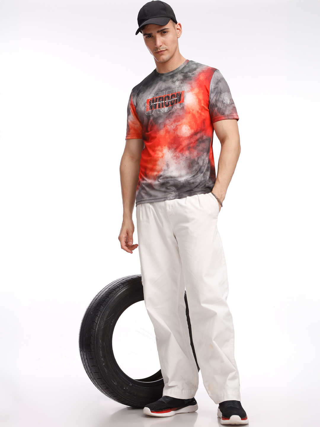 Sunrisers Hyderabad Men Grey and Orange Printed Round Neck Half Sleeves Crimson Flames Polyester Fan T-Shirt (7)