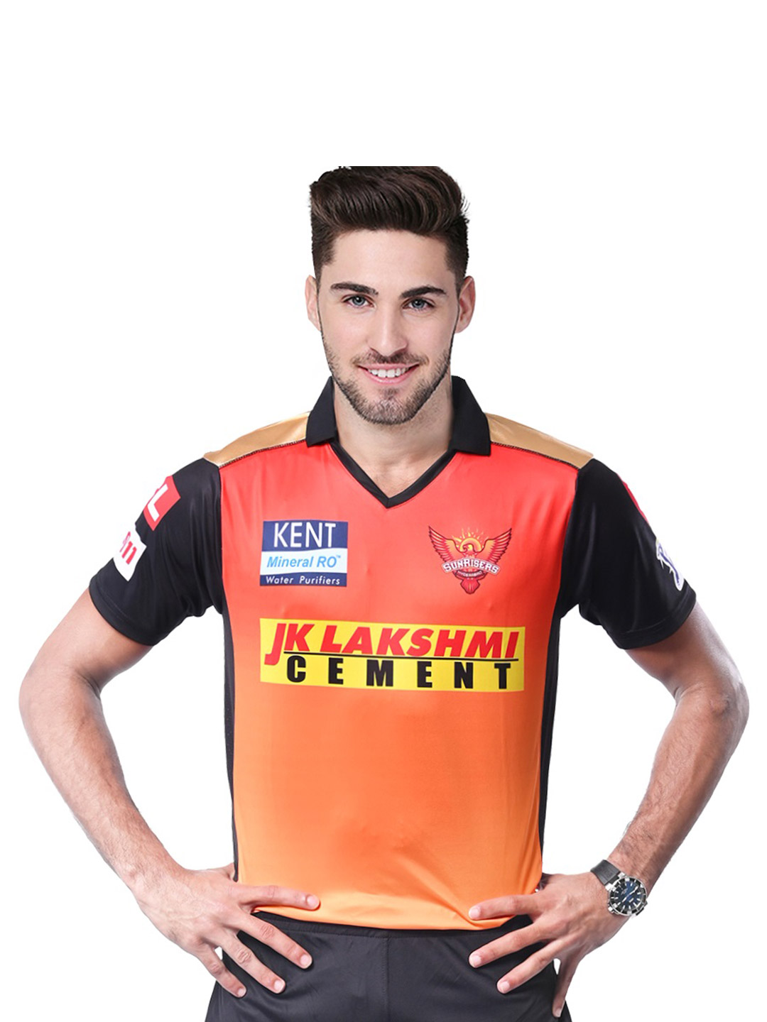 Sunrisers Hyderabad Men Orange and Black Printed Half Sleeves Match Replica Jersey (1)