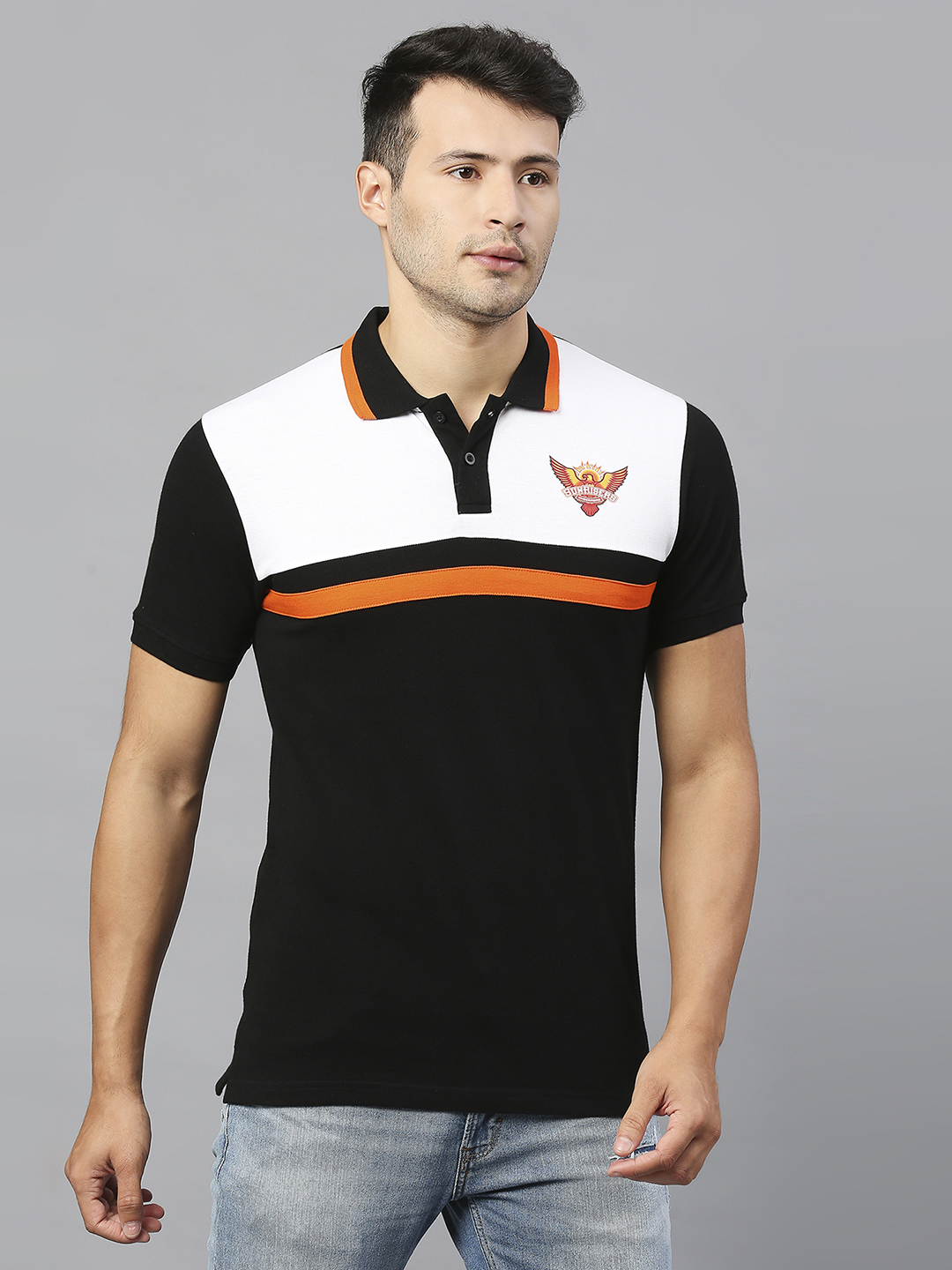 Sunrisers Hyderabad Men White and Black Half Sleeves Polo Collar Cotton T-Shirt (3)