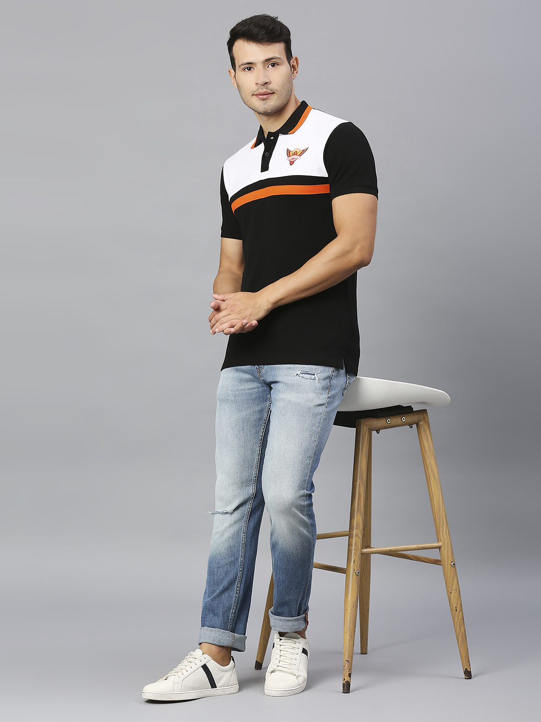 Sunrisers Hyderabad Men White and Black Half Sleeves Polo Collar Cotton T-Shirt (4)