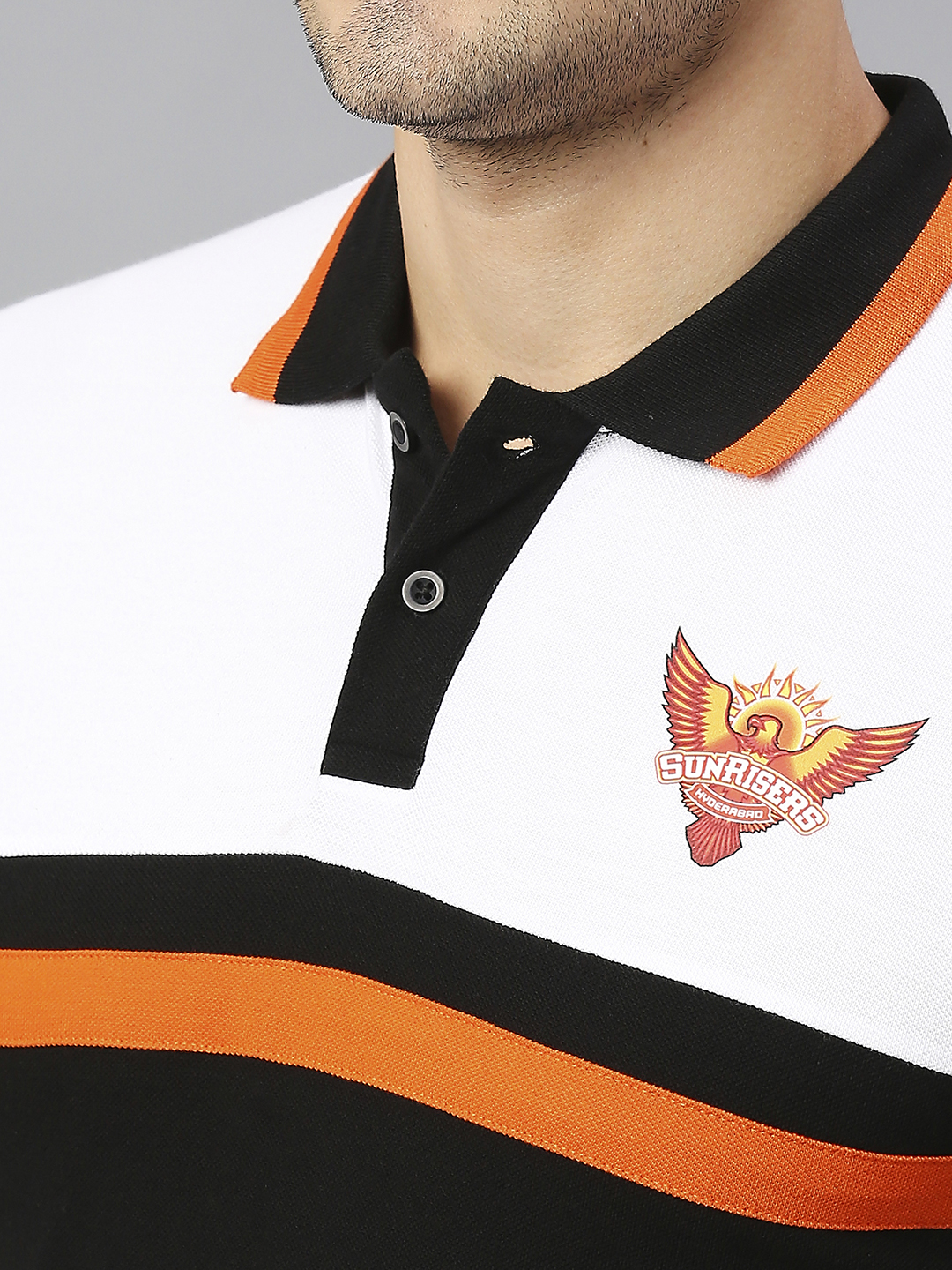 Sunrisers Hyderabad Men White and Black Half Sleeves Polo Collar Cotton T-Shirt (5)