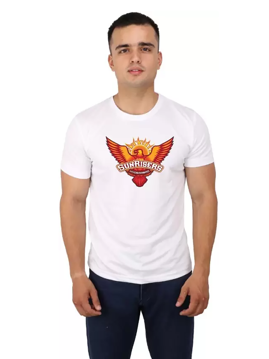 Sunrisers Hyderabad Men White and Orange Logo Printed Half Sleeves Round Neck T-Shirt (1)