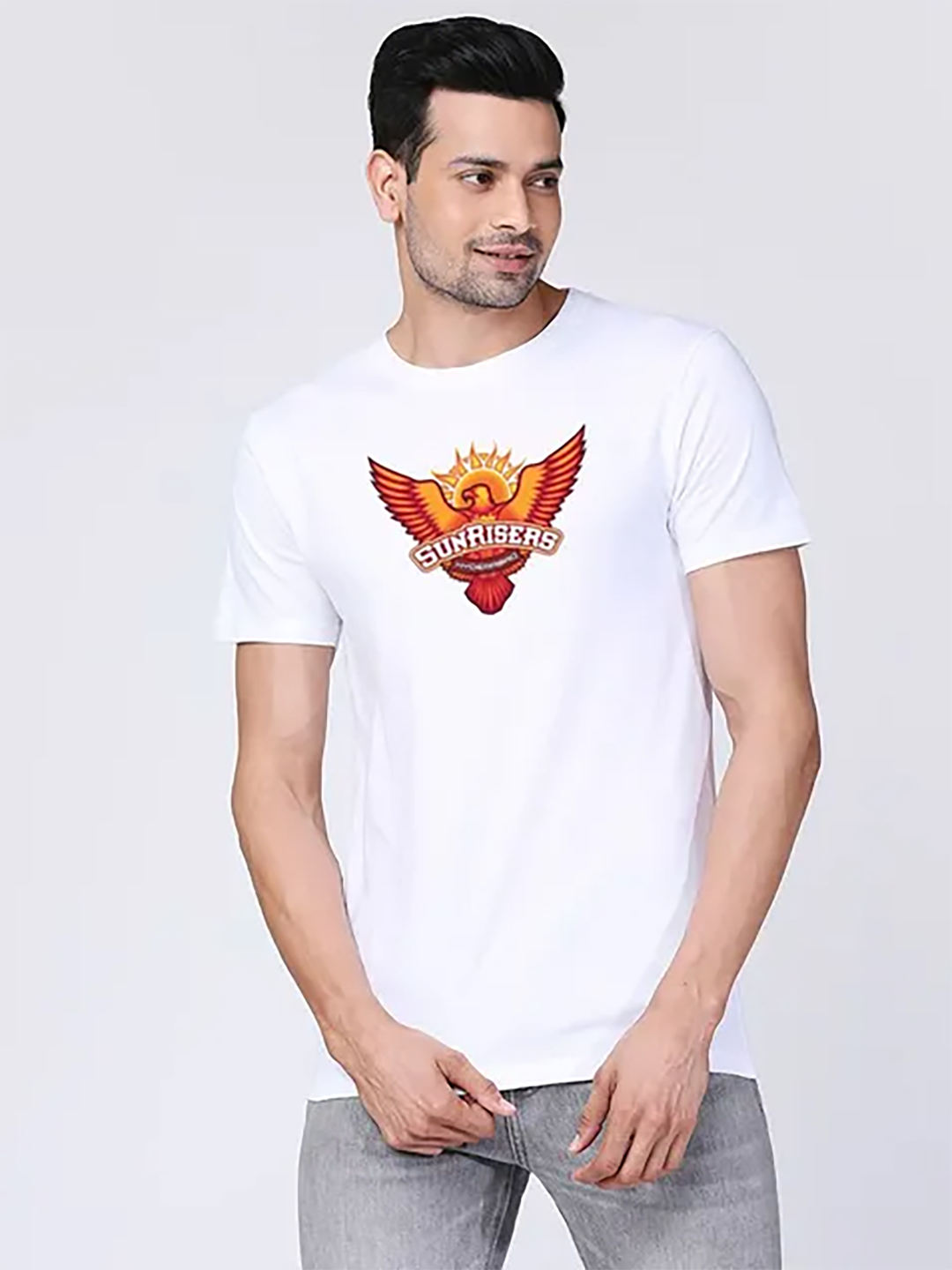 Sunrisers Hyderabad Men White Logo Printed Half Sleeves Round Neck T-Shirt (1)