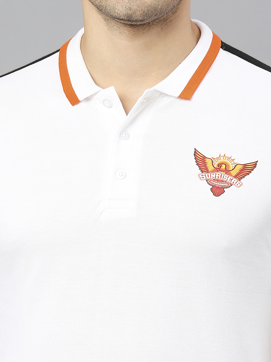 Sunrisers Hyderabad Men White Solid Half Sleeves Polo Collar Cotton T-Shirt (5)