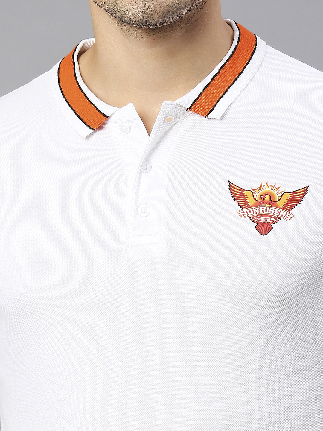 Sunrisers Hyderabad Men White Solid Half Sleeves Polo Collar Cotton T-Shirt (5)