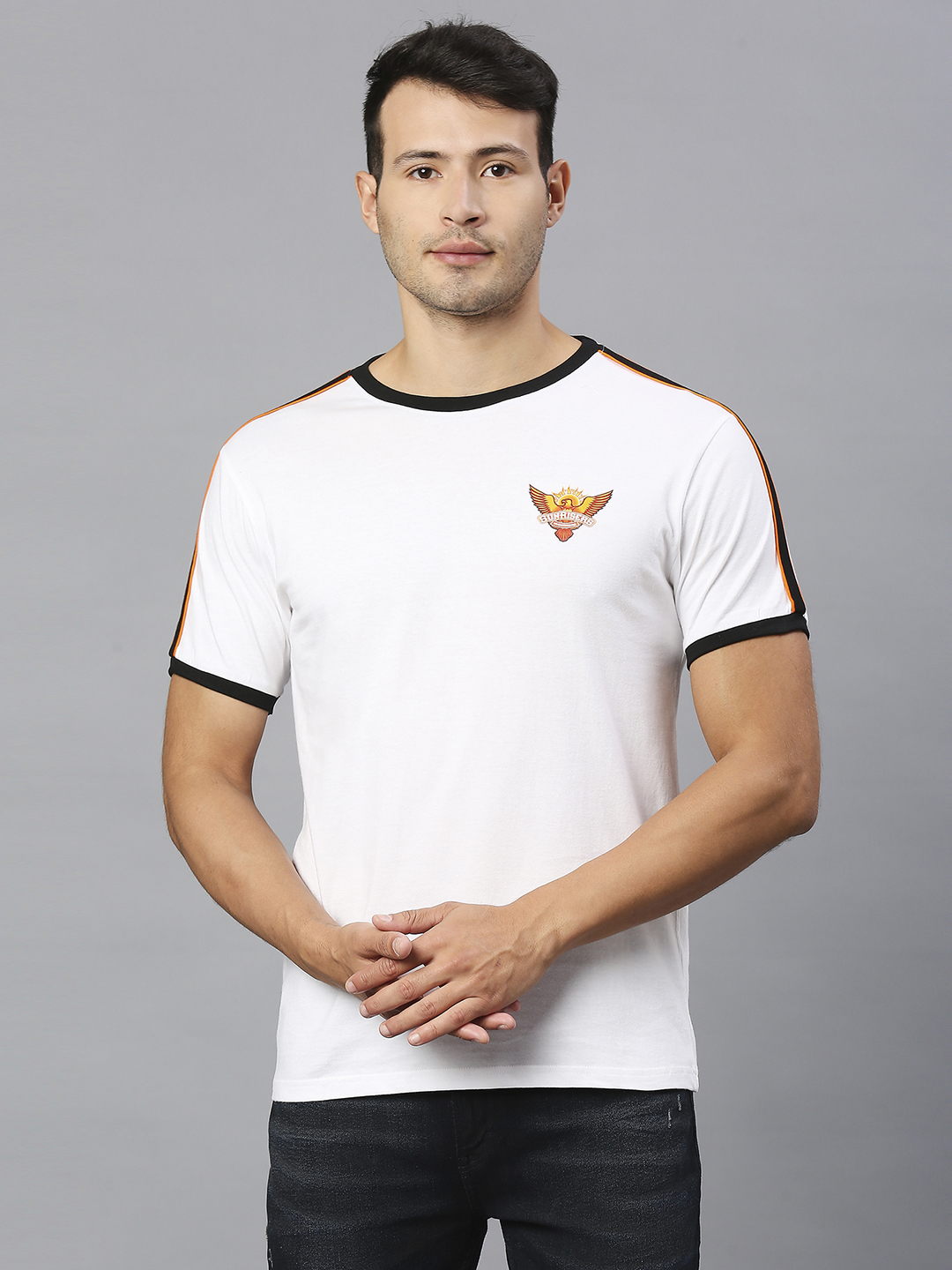 Sunrisers Hyderabad Men White Solid Half Sleeves Round Neck Cotton T-Shirt (1)