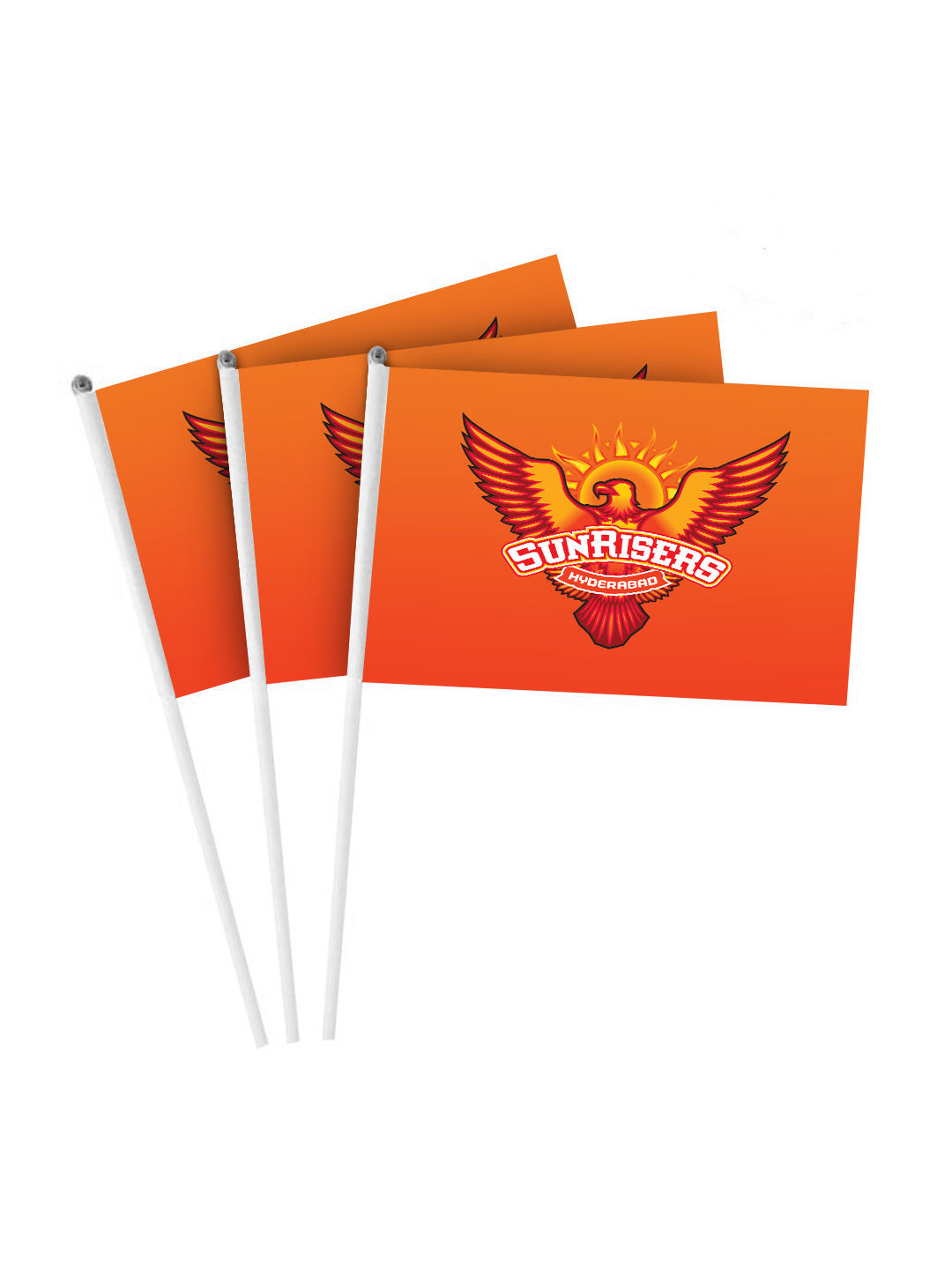Sunrisers Hyderabad Orange and White Printed Hand Held Polyester Mini Flags with Plastic Stick - Pack of 1 (1)
