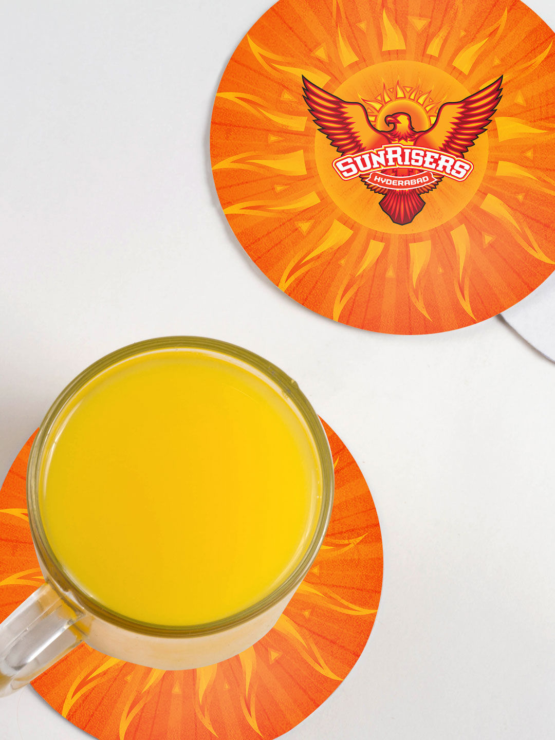 Sunrisers Hyderabad Orange Logo Printed Circular Rubber Coasters - Set of 4 (4)