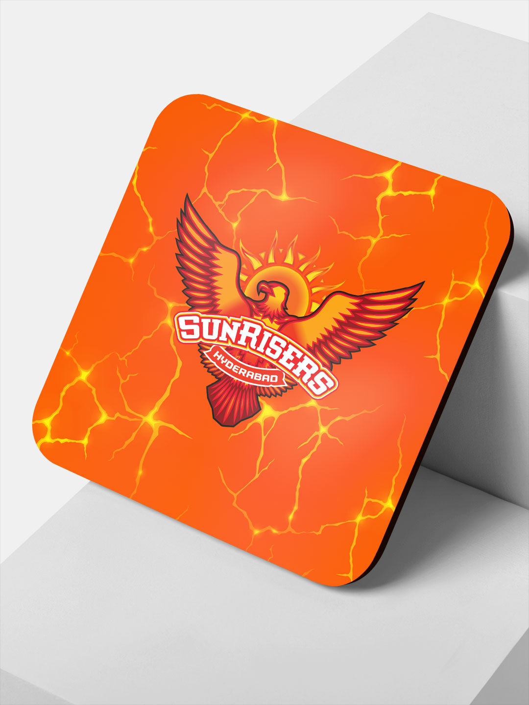 Sunrisers Hyderabad Orange Logo Printed Square Rubber Coasters - Set of 4 (2)