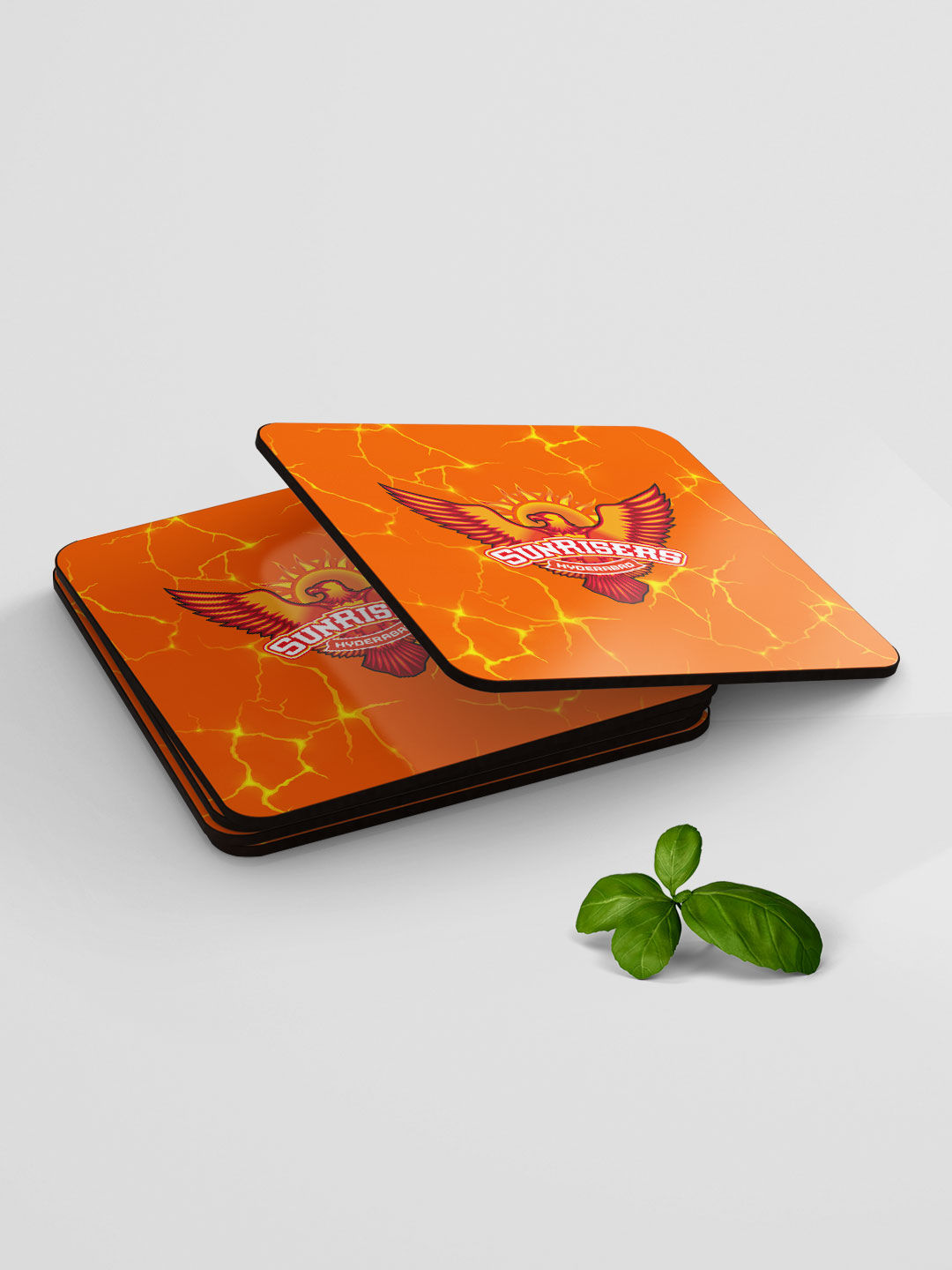 Sunrisers Hyderabad Orange Logo Printed Square Rubber Coasters - Set of 4 (5)