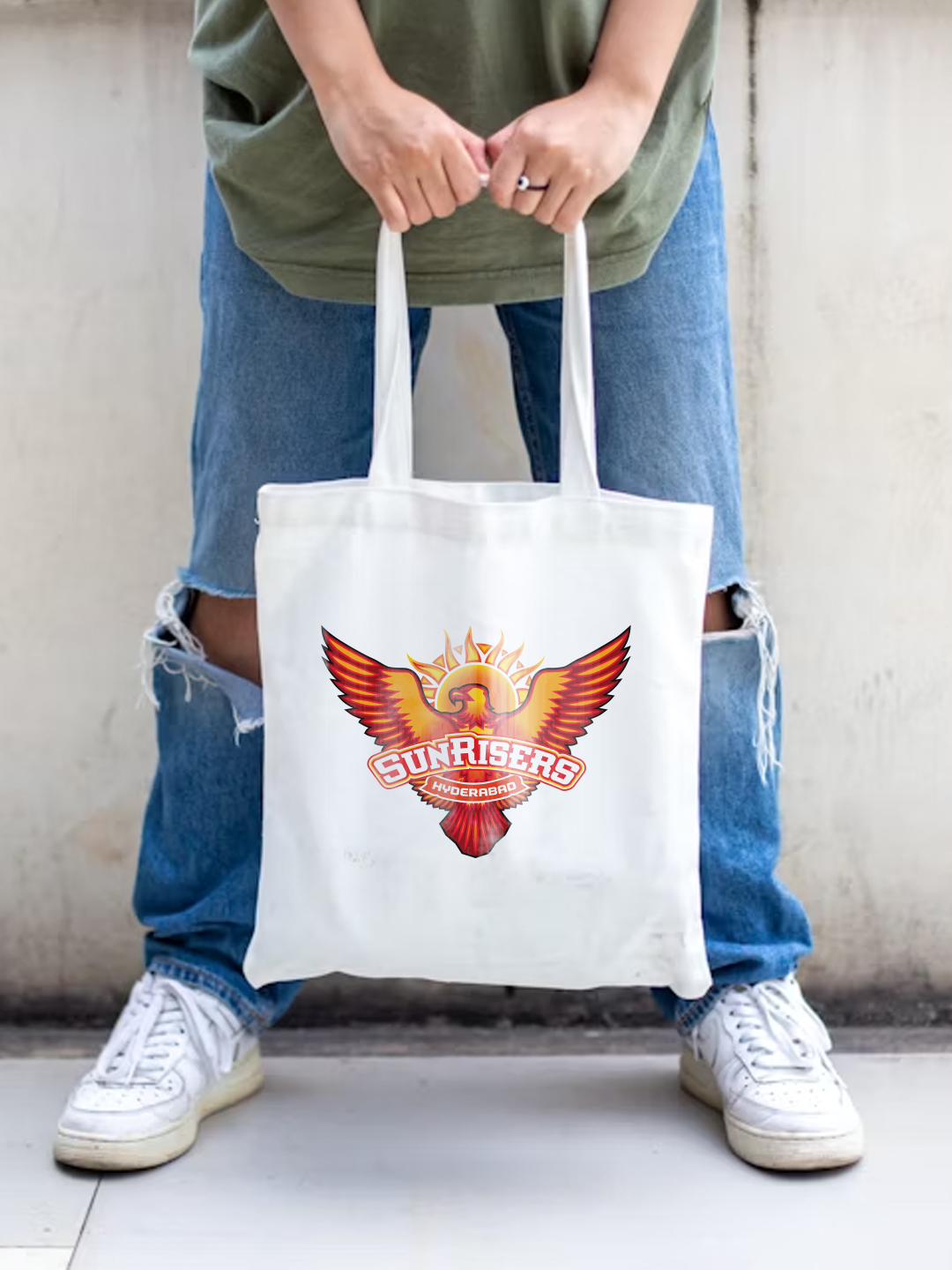 Sunrisers Hyderabad Printed Canvas Casual Tote Bag, Stylish Handbag For Men and Women - Pack of 1 (White/Orange)