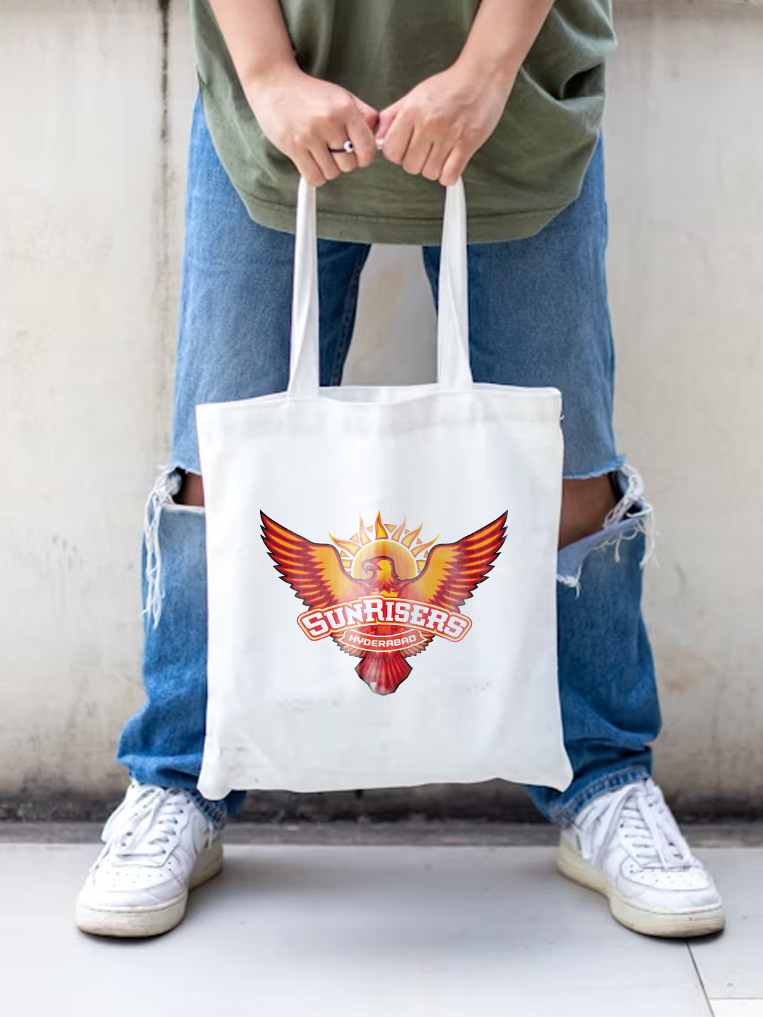 Sunrisers Hyderabad Printed Canvas Casual Tote Bag, Stylish Handbag For Men and Women - Pack of 1 (White/Orange) (2)