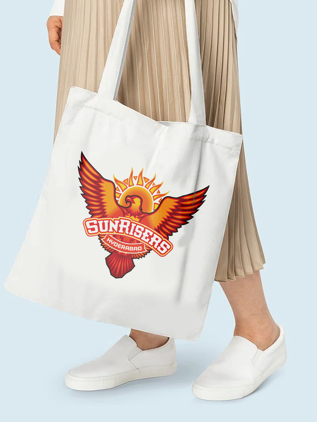 Sunrisers Hyderabad Printed Canvas Casual Tote Bag, Stylish Handbag For Men and Women - Pack of 1 (White/Orange) (3)