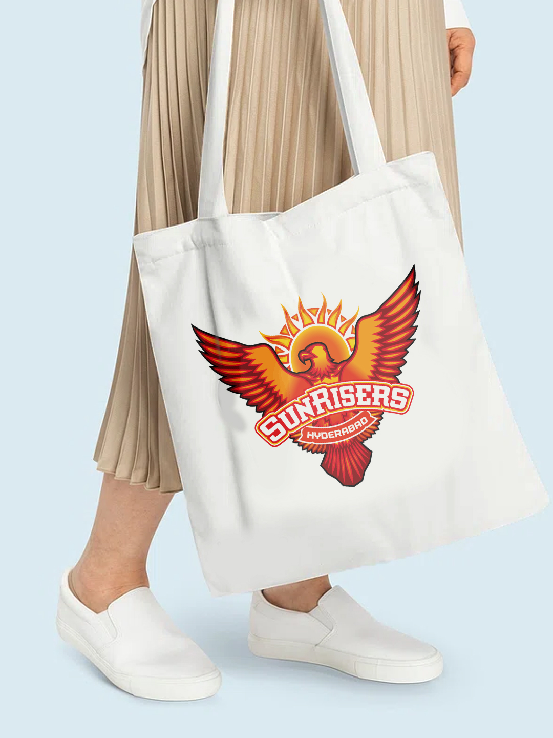 Sunrisers Hyderabad Printed Canvas Casual Tote Bag, Stylish Handbag For Men and Women - Pack of 1 (White/Orange) (4)
