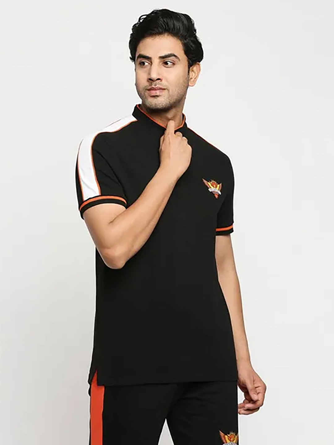 Sunrisers Hyderabad SRH Men Black-White and Orange Polo T-Shirt (1)