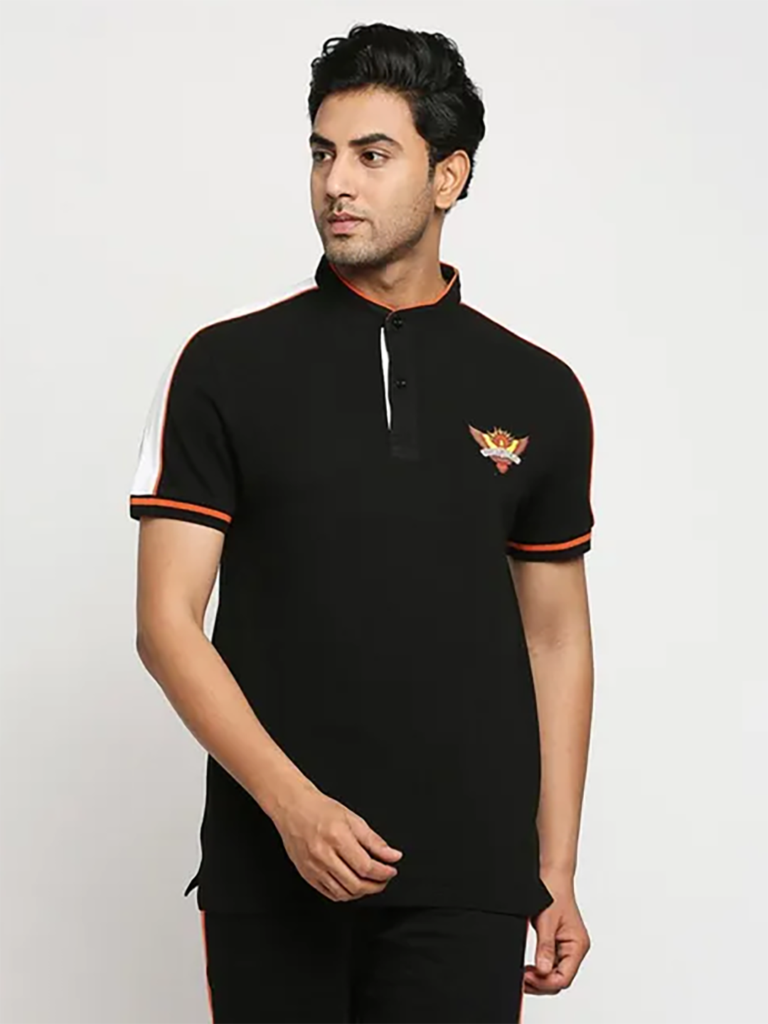 Sunrisers Hyderabad SRH Men Black-White and Orange Polo T-Shirt (2)