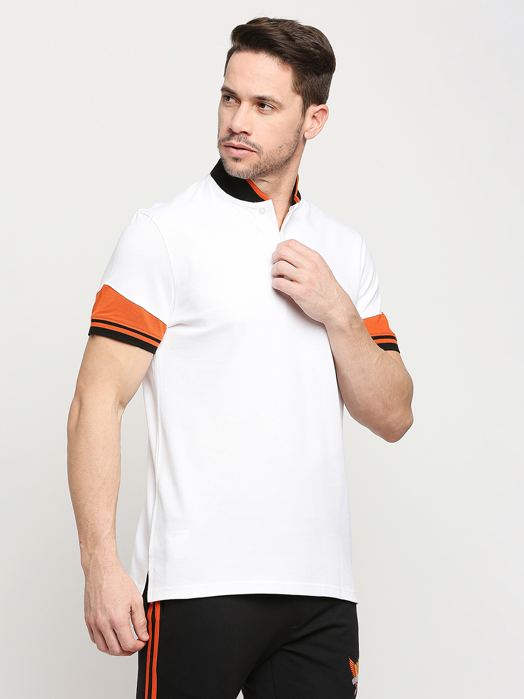 Sunrisers Hyderabad SRH Men White-Black and Orange Polo T-Shirt (1)